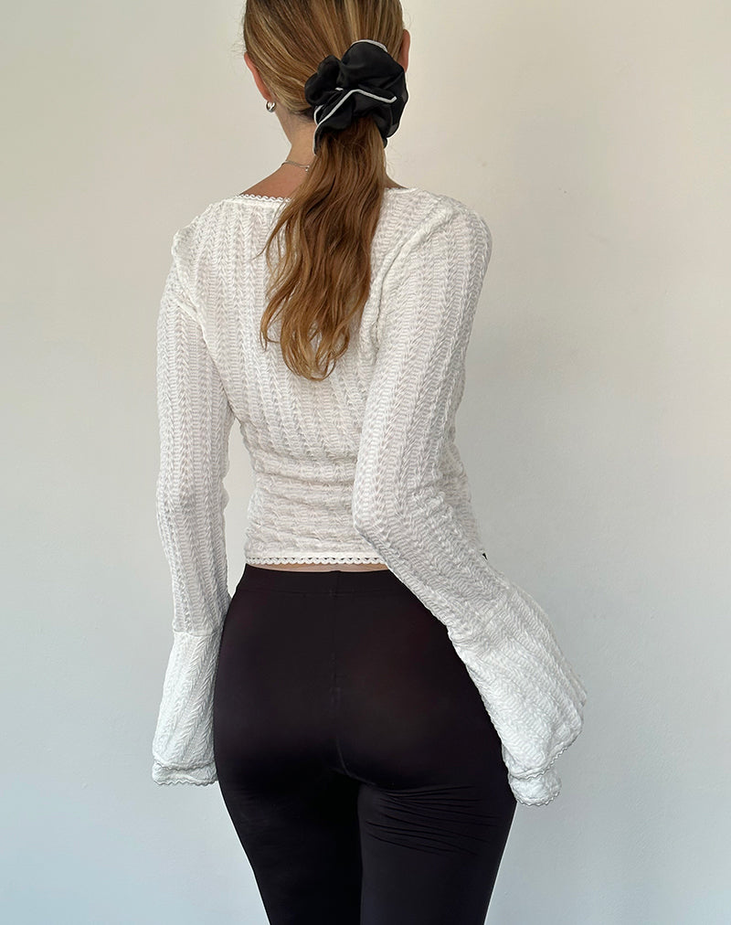 Abella Textured Flute Sleeve Top in Ivory