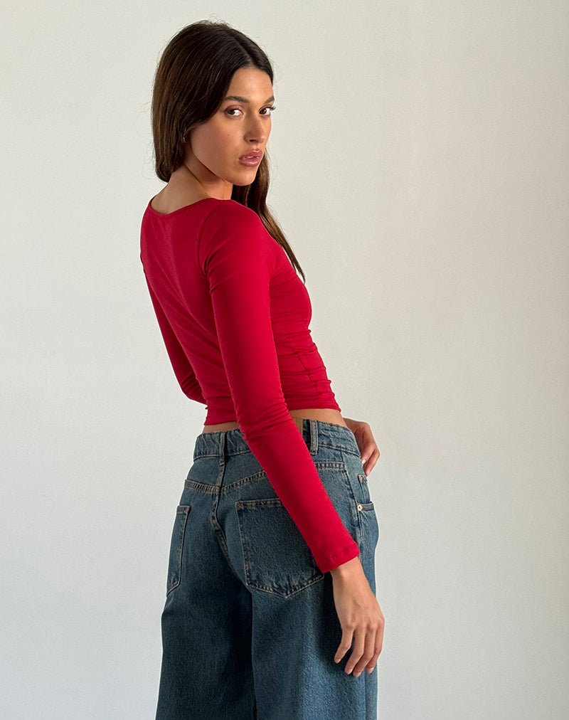 Amabon Long Sleeve Top in Adrenaline Red with Black Star
