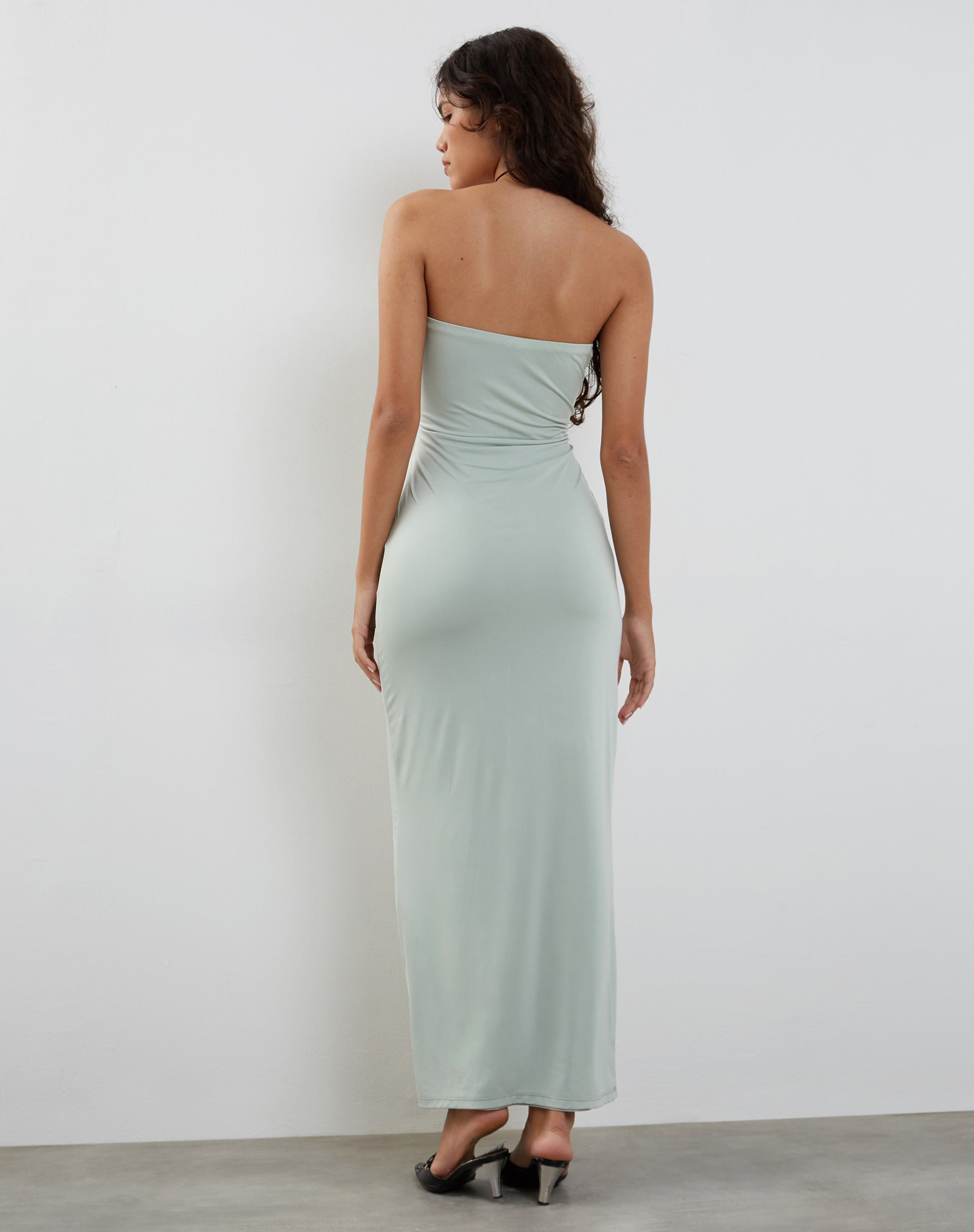 Annalise Bandeau Slinky Maxi Dress in Mint