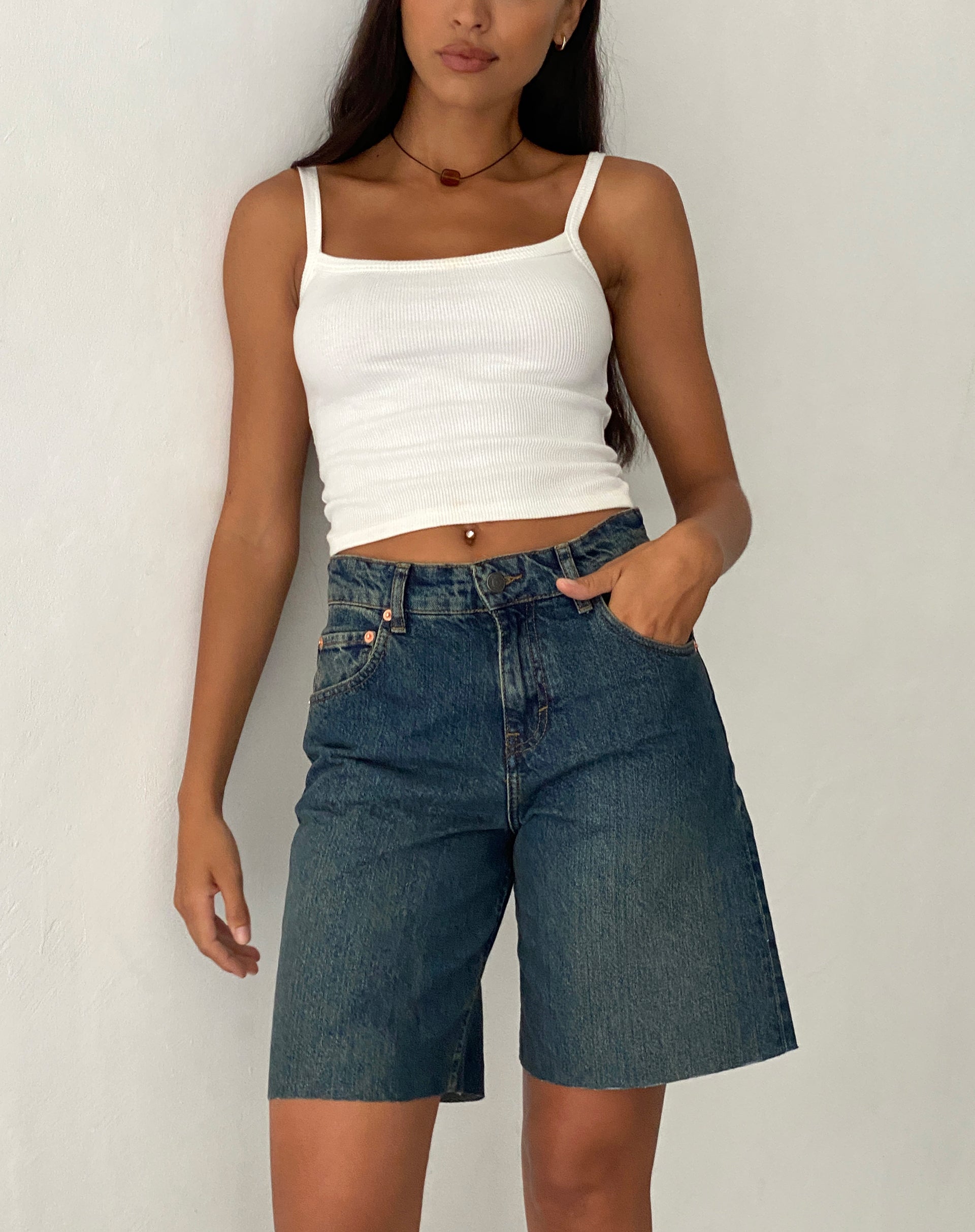 Roomy Mid Rise Jorts in Brown Blue Acid