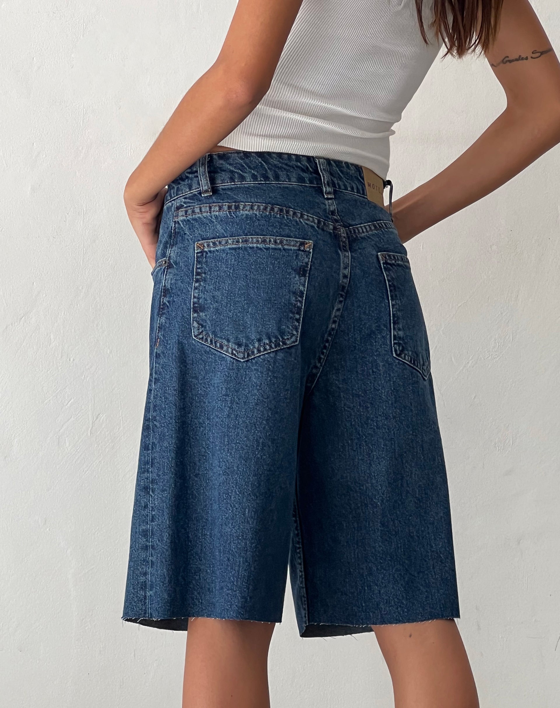 Roomy Mid Rise Long Jorts in Mid Blue Used