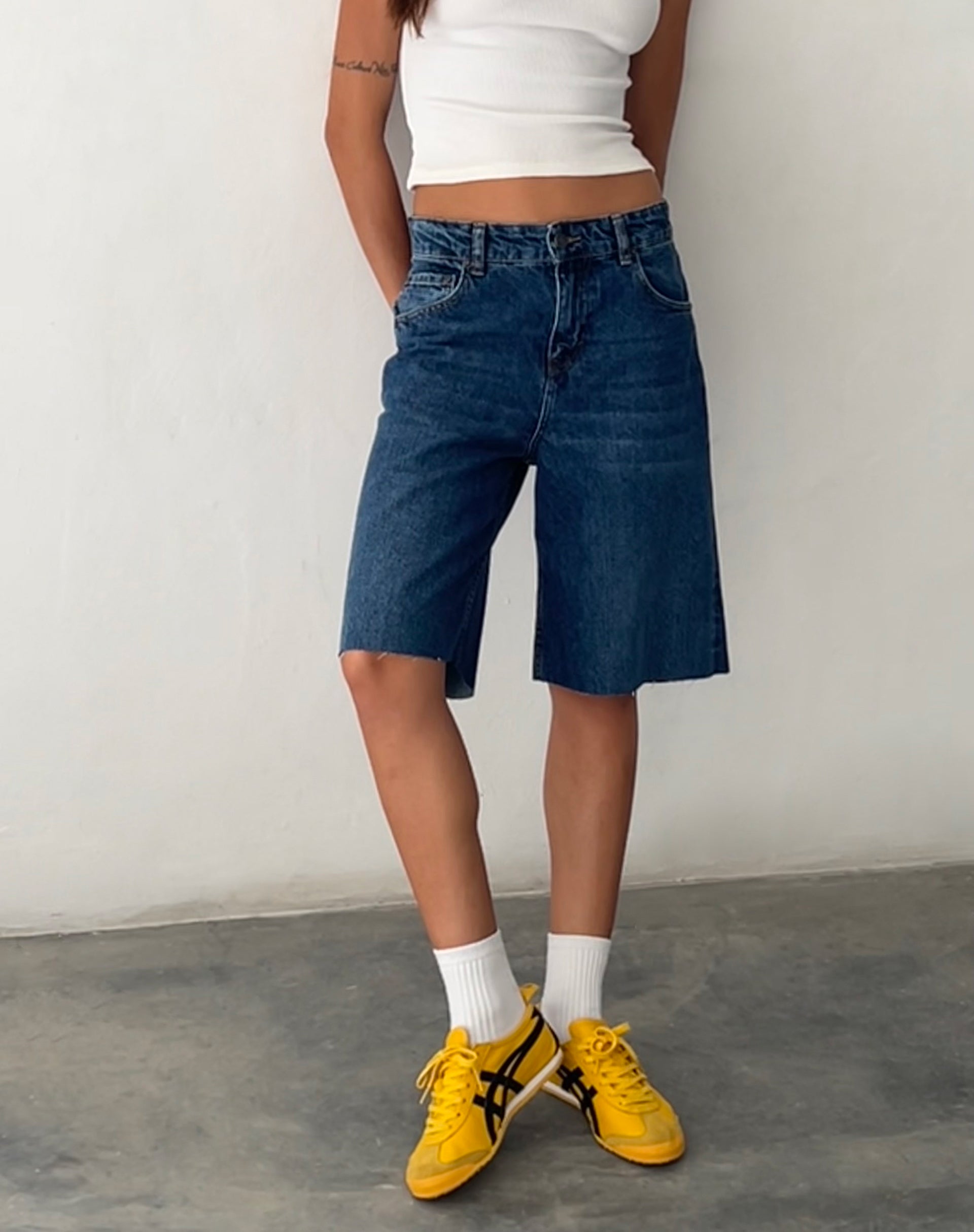 Roomy Mid Rise Long Jorts in Mid Blue Used