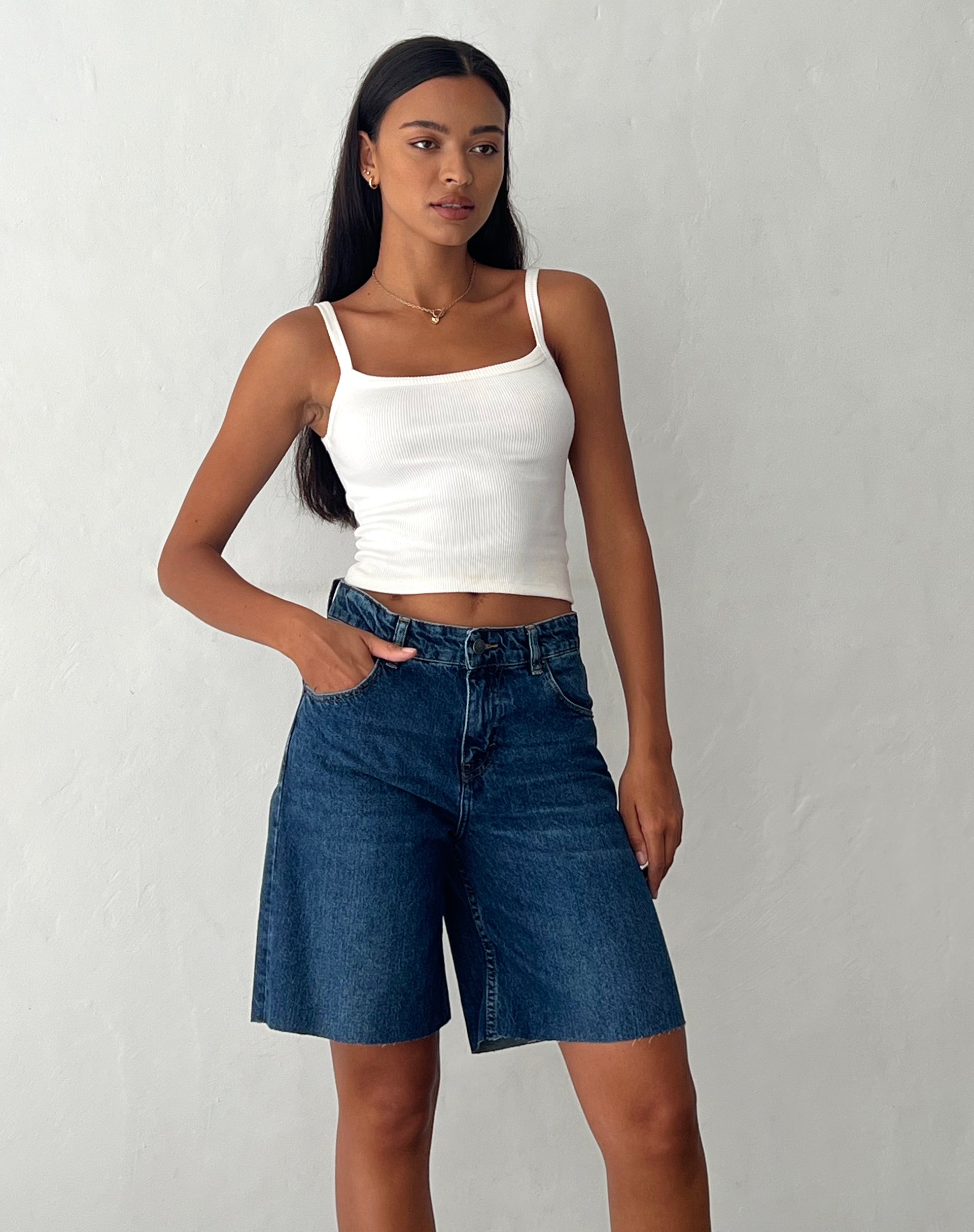 Roomy Mid Rise Jorts in Mid Blue Used