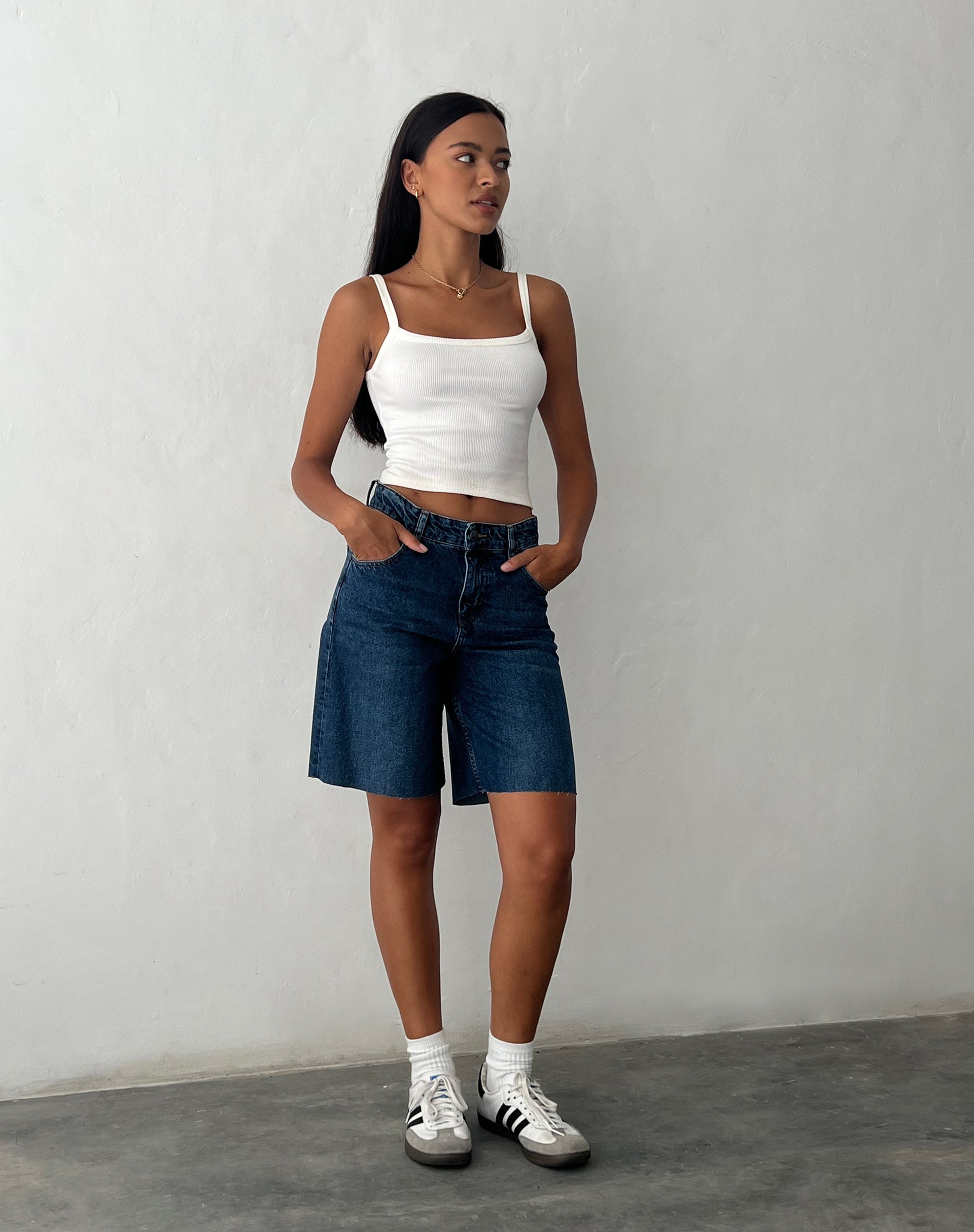 Roomy Mid Rise Jorts in Mid Blue Used