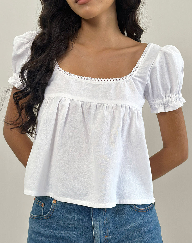 AXONI SQUARE NECK BLOUSE LINEN WHITE
