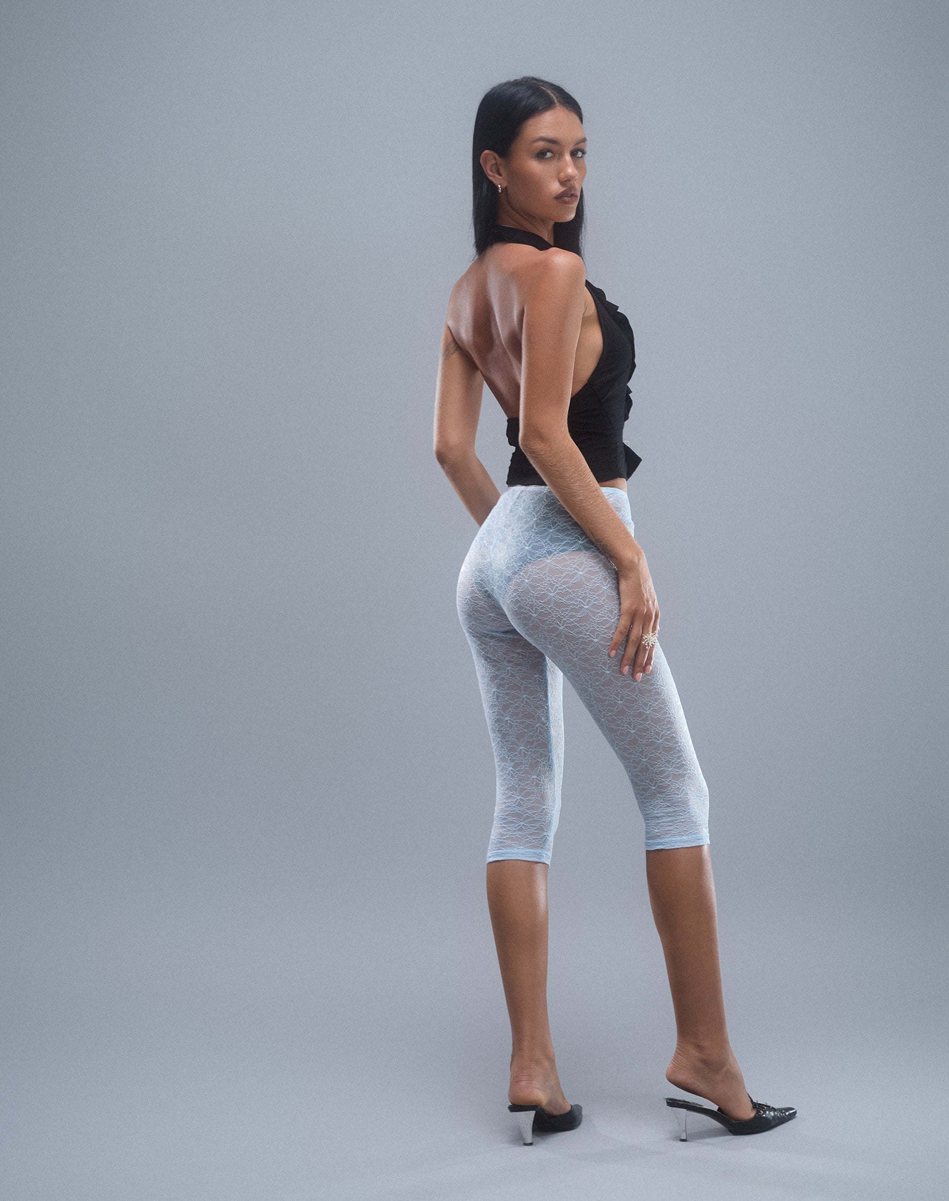 Aysu Ruffle Detail Halterneck Top in Black