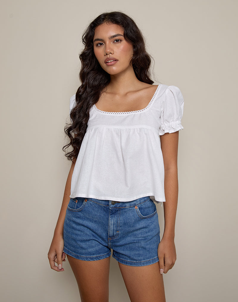 AXONI SQUARE NECK BLOUSE LINEN WHITE
