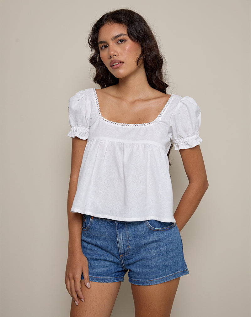 AXONI SQUARE NECK BLOUSE LINEN WHITE