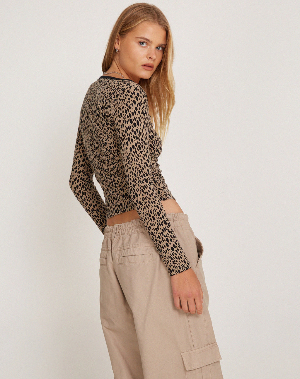 Beshi Long Sleeve Top in Mini Cheetah Black Binding