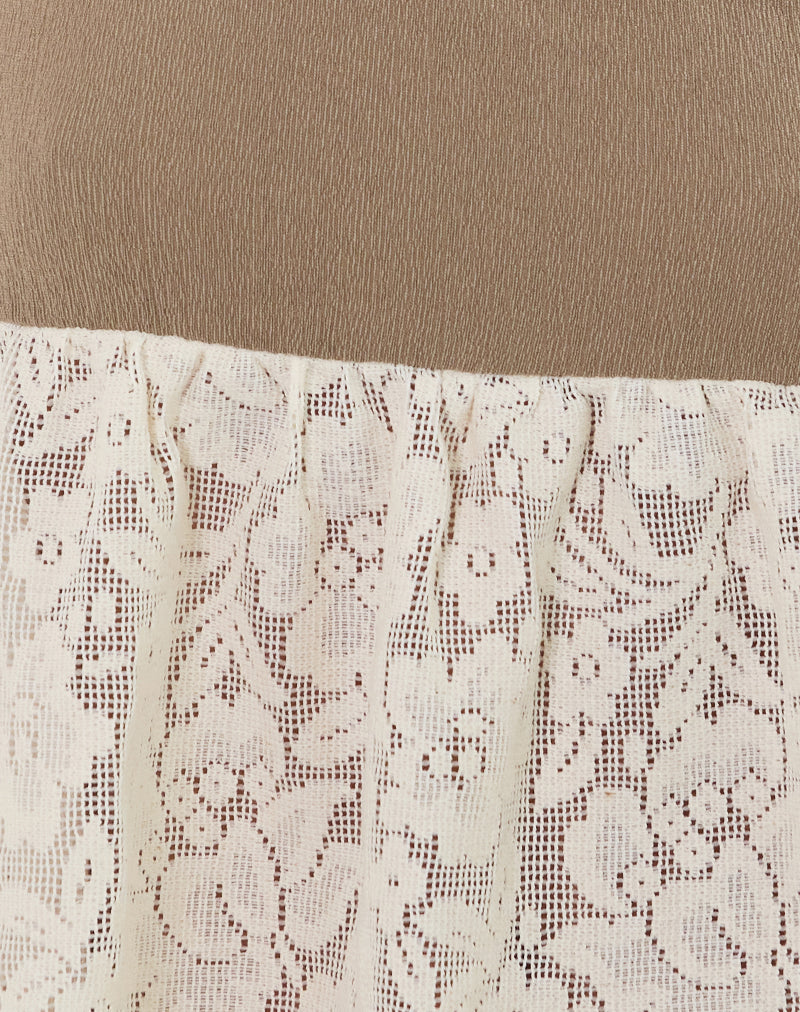 Bironita Halterneck Top in Ivory and Brown Lace Mix