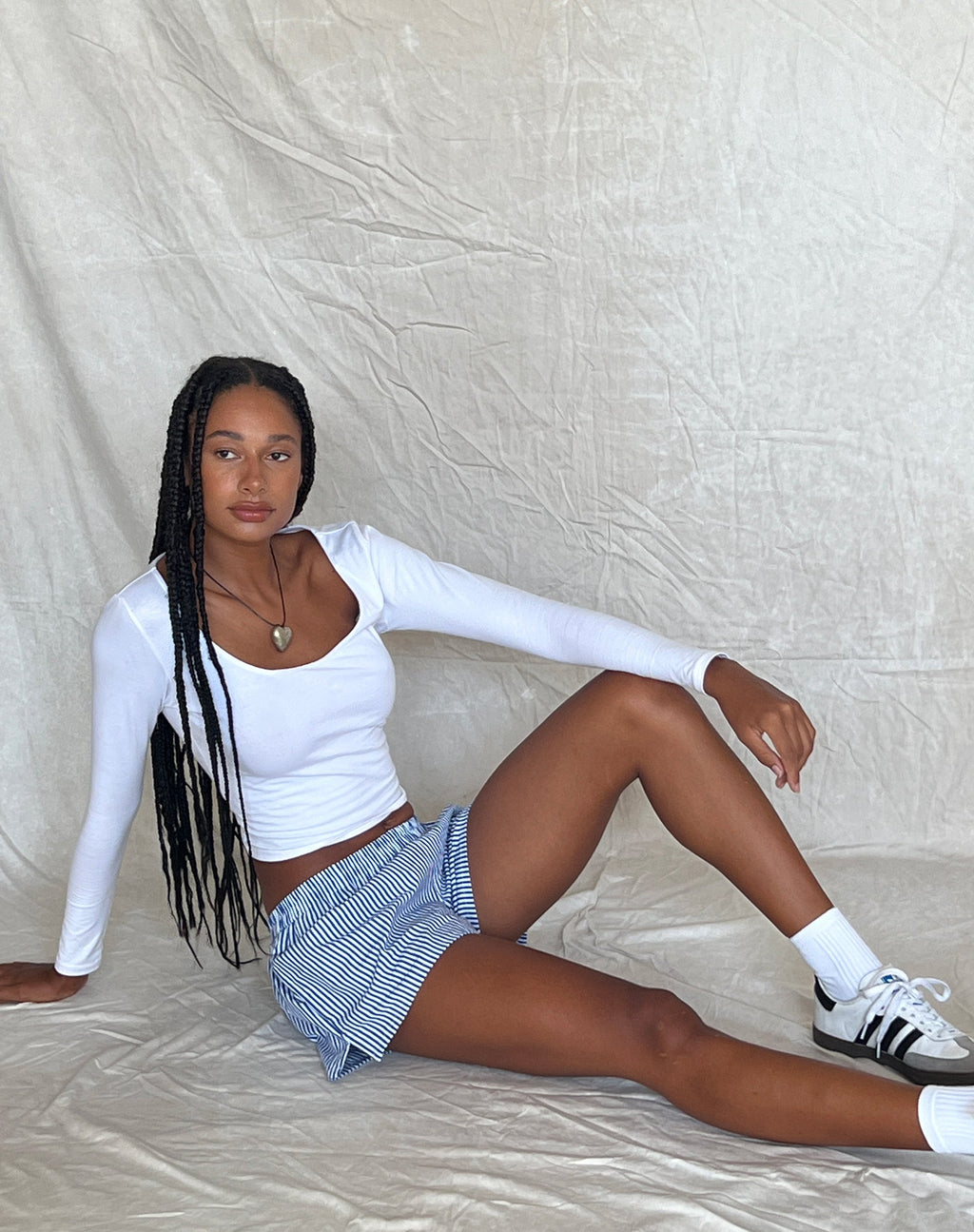 MOTEL X JACQUIE Laboxe Brief Shorts in Poplin Blue Pinstripe