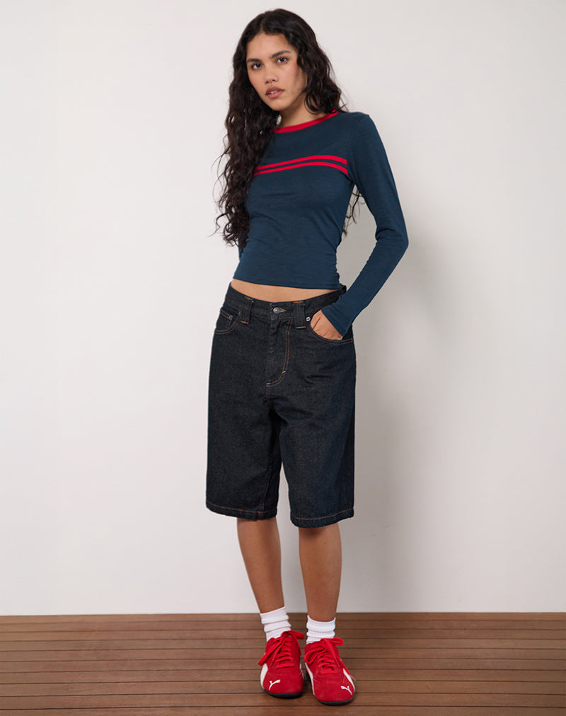 Bonjita Top in Navy with Tango Red Binding