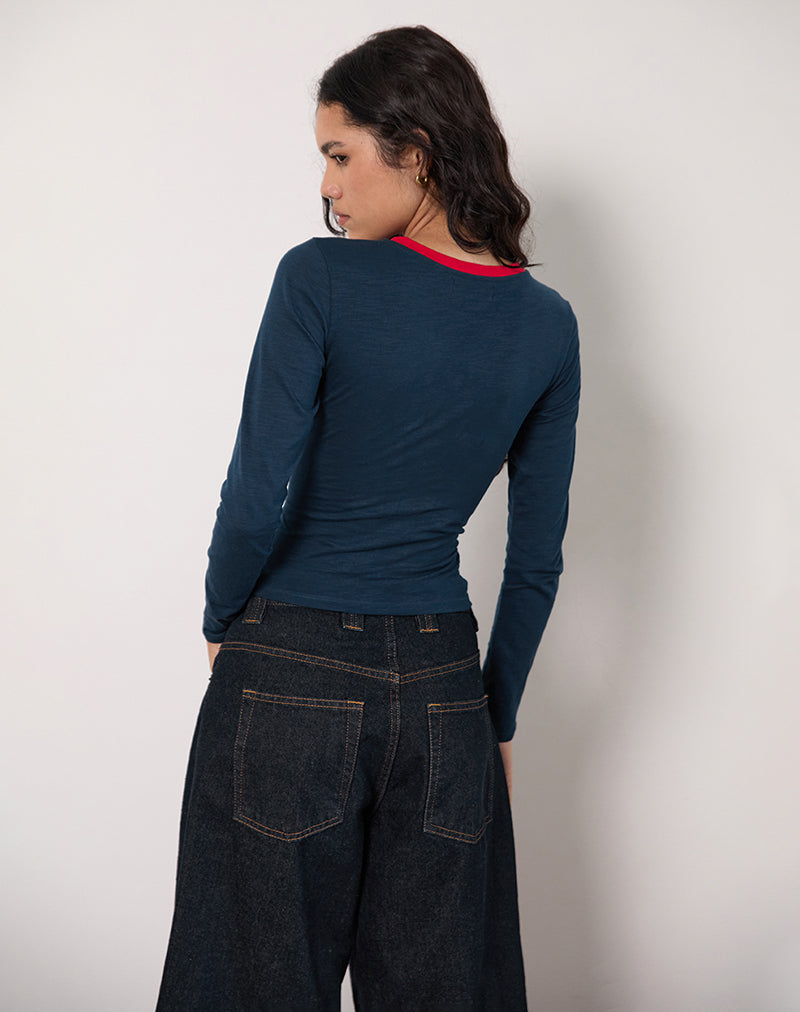 Bonjita Top in Navy with Tango Red Binding