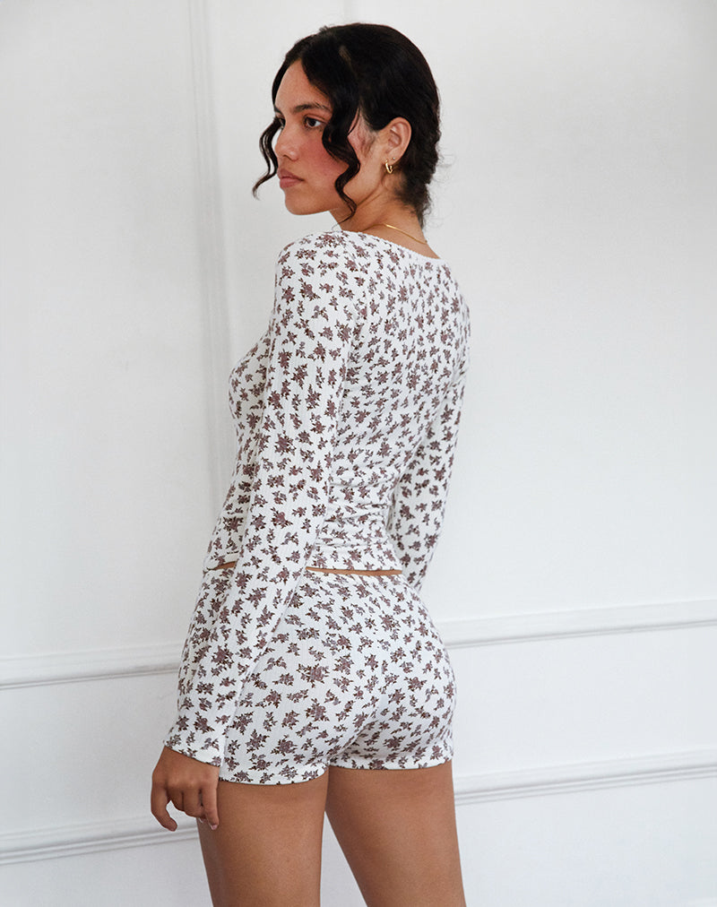Ritulia Ribbed Micro Short in Ditsy Floral Cream