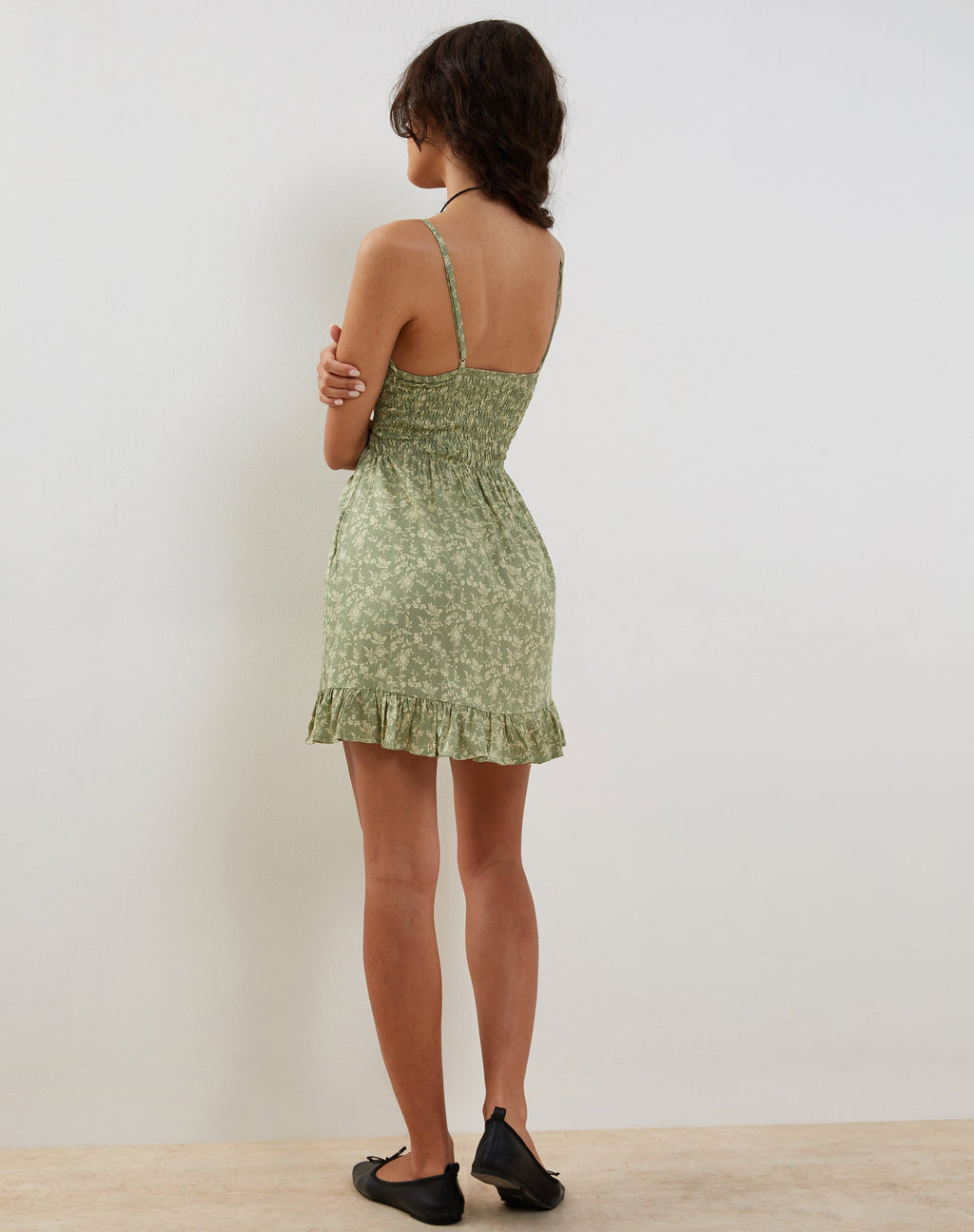 Carole Mini Dress in Ditsy Floral Green