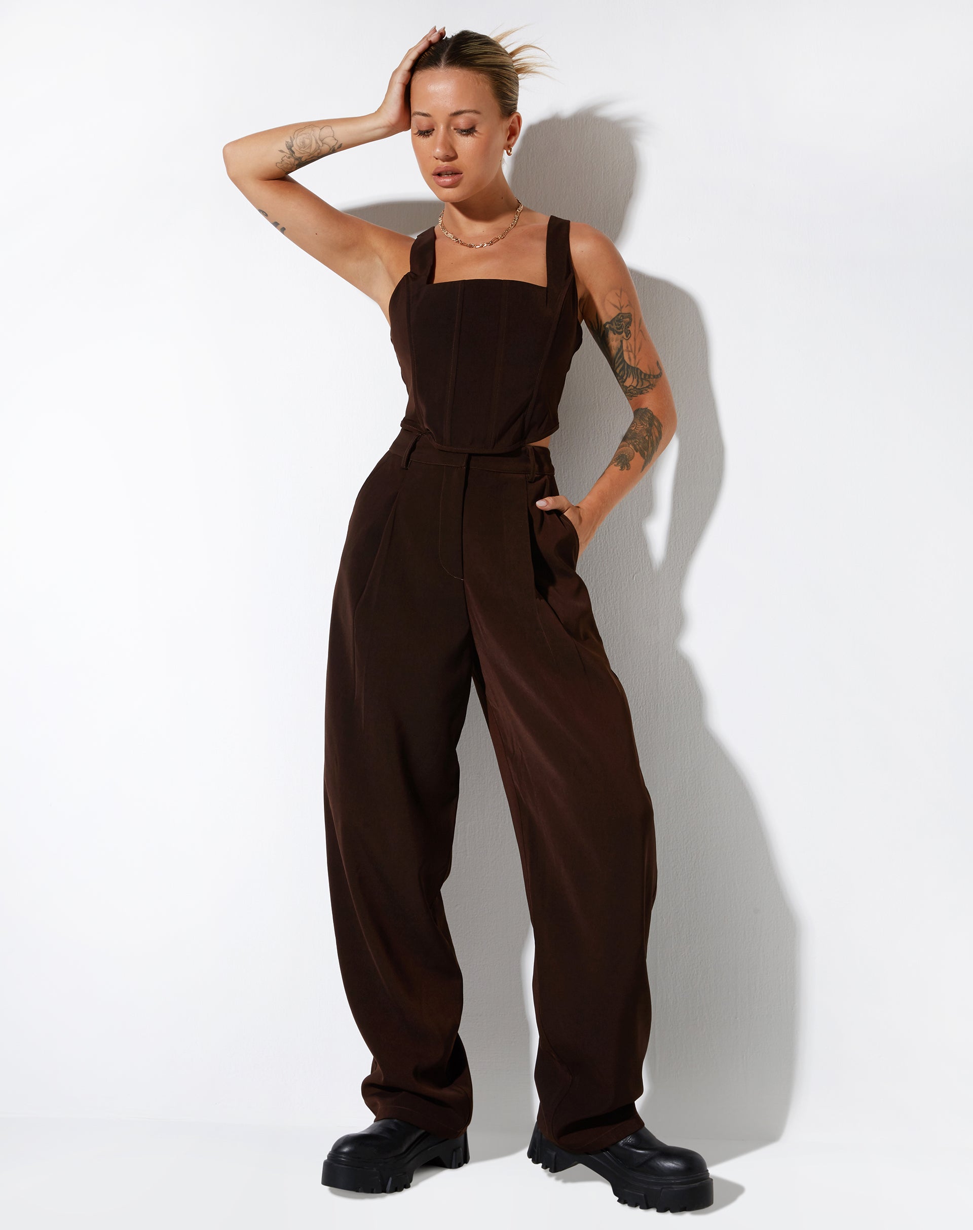 Kicy Corset Top in Tailoring Dark Chocolate