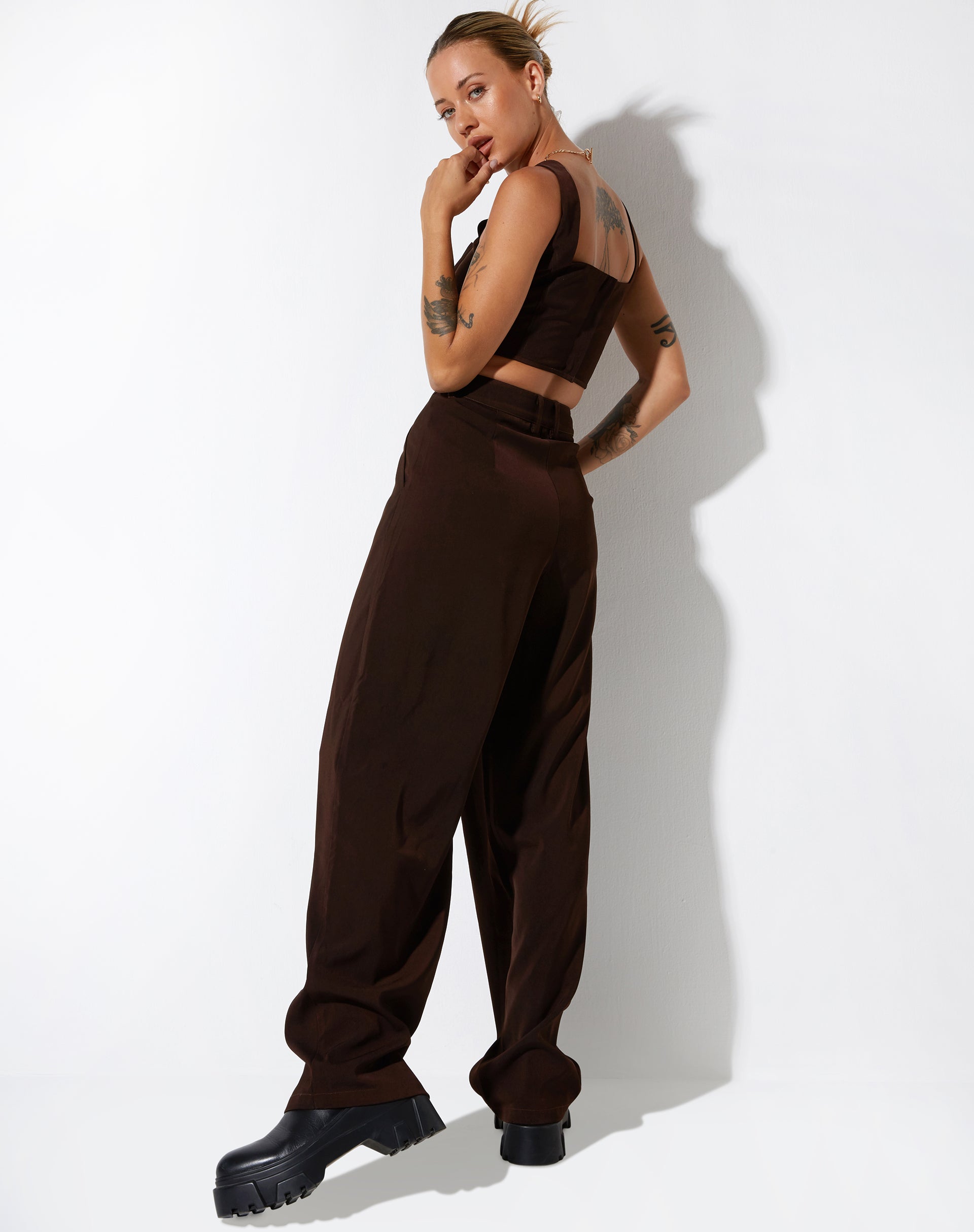 Kicy Corset Top in Tailoring Dark Chocolate