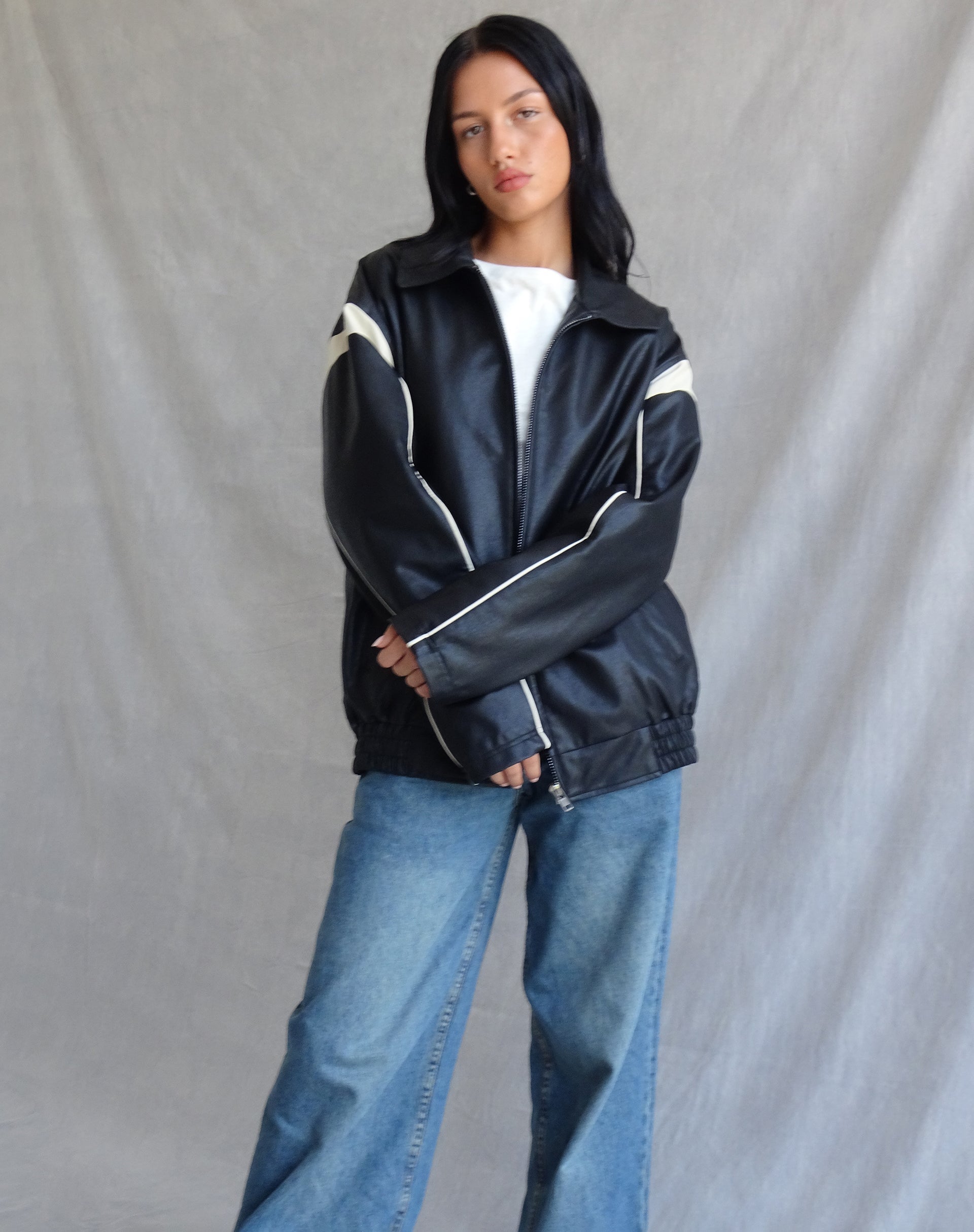 Corvina PU Jacket in Black with Ivory