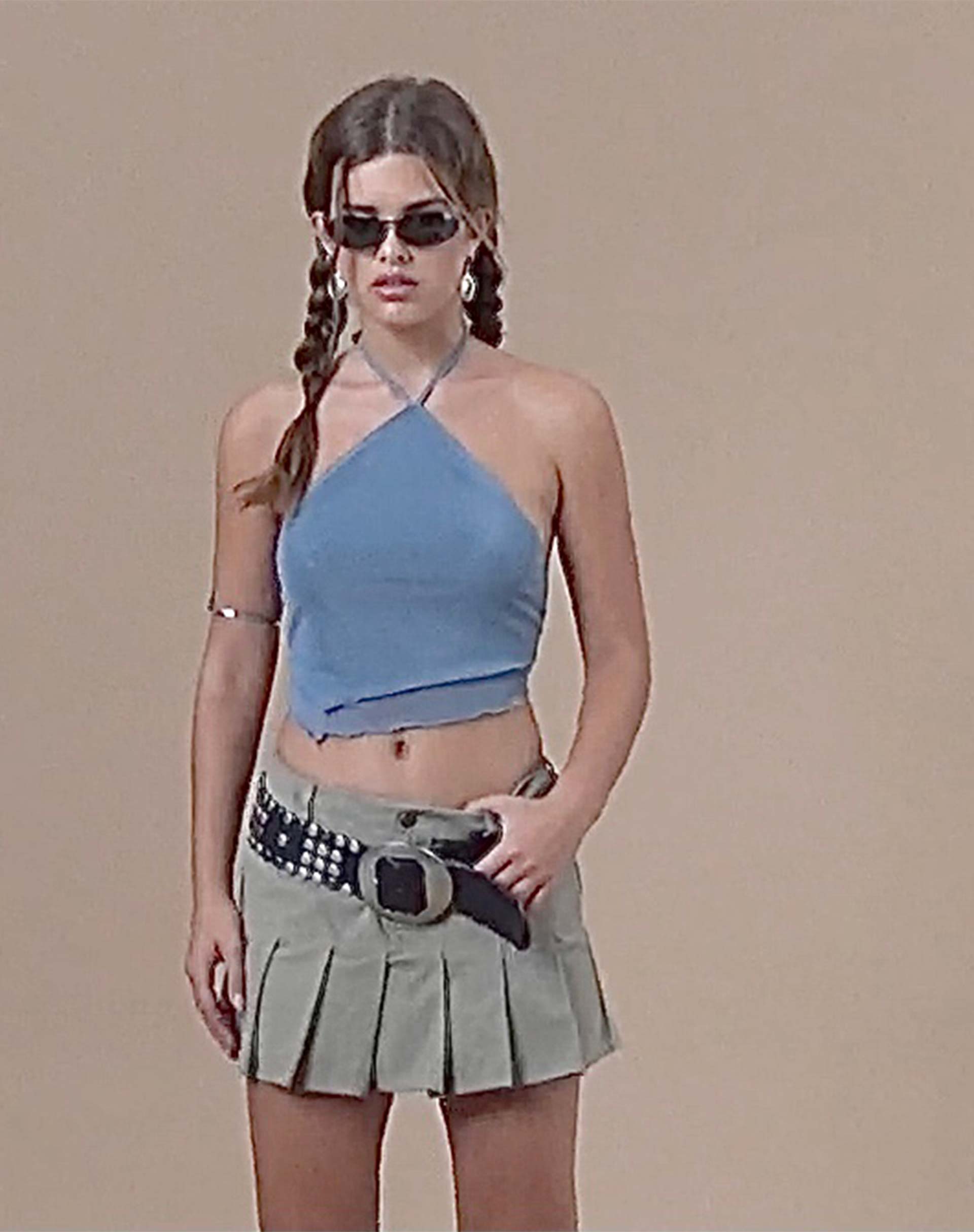 Daflien Halterneck Top in Mesh Blue Grey