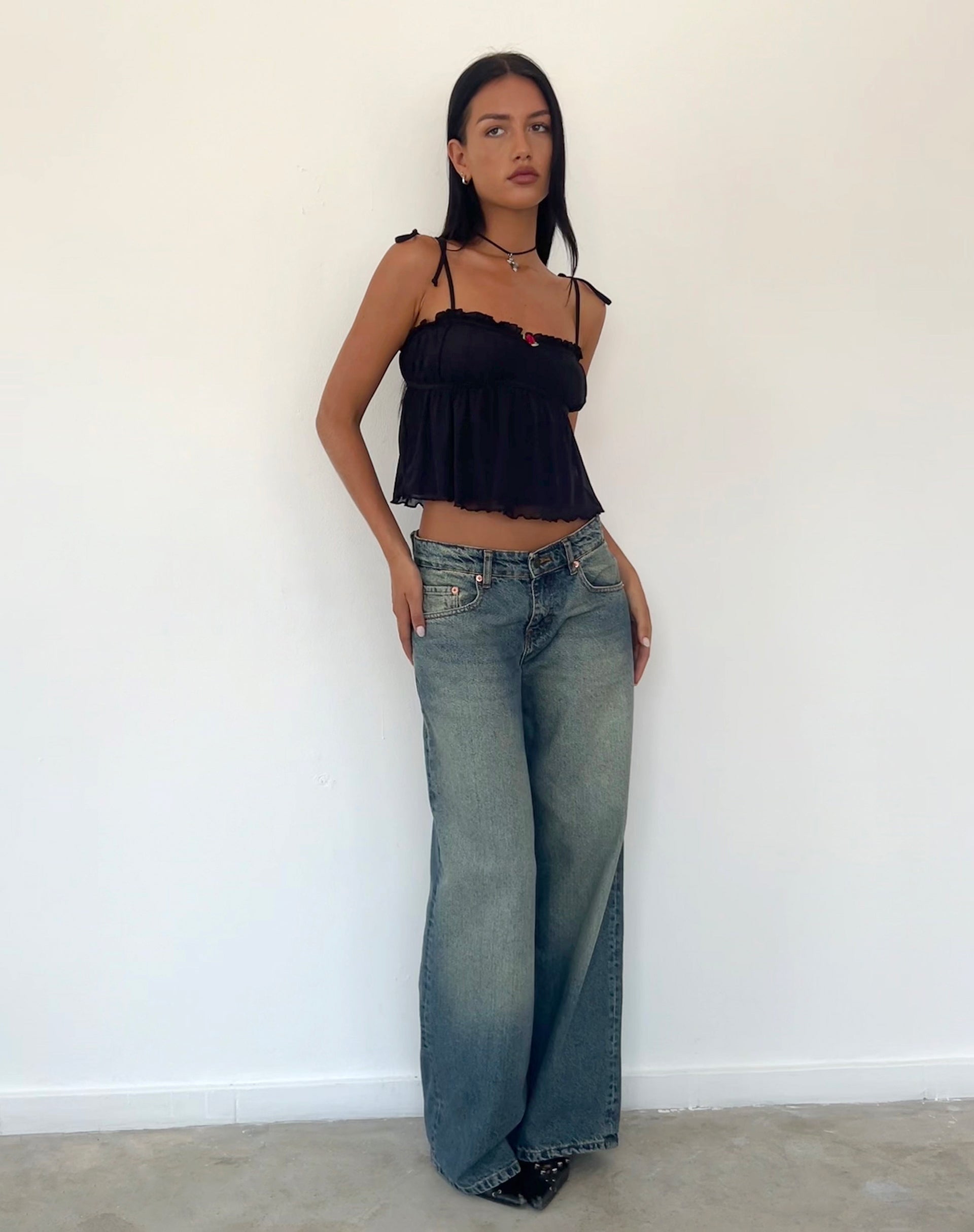 Damaris Cami Top in Black with Black Binding