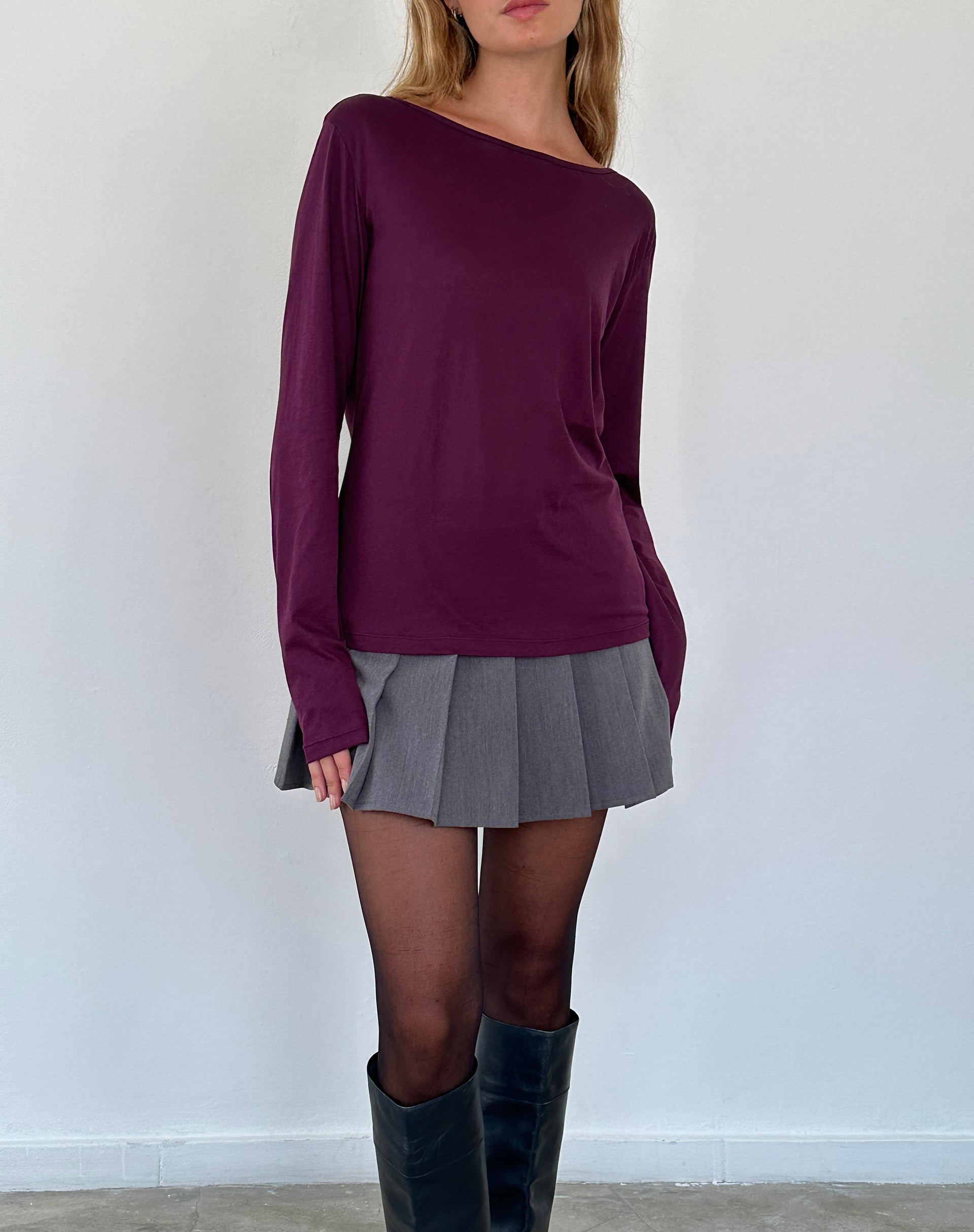 Damon Baggy Long Sleeve Top in Oxblood Tissue Jersey