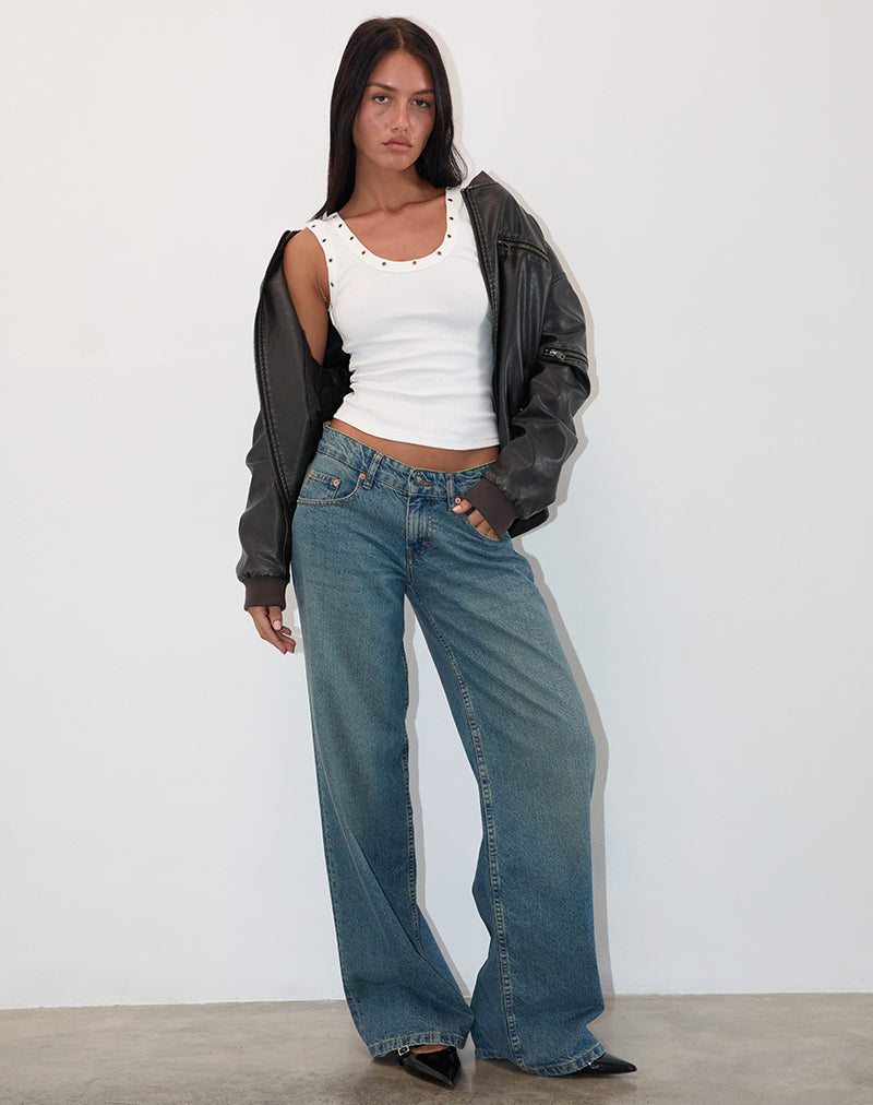 DAX EYELET VEST TOP RIB WHITE