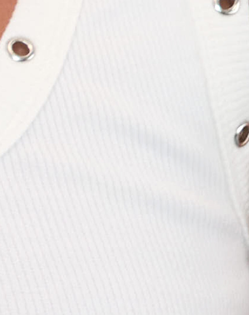 DAX EYELET VEST TOP RIB WHITE