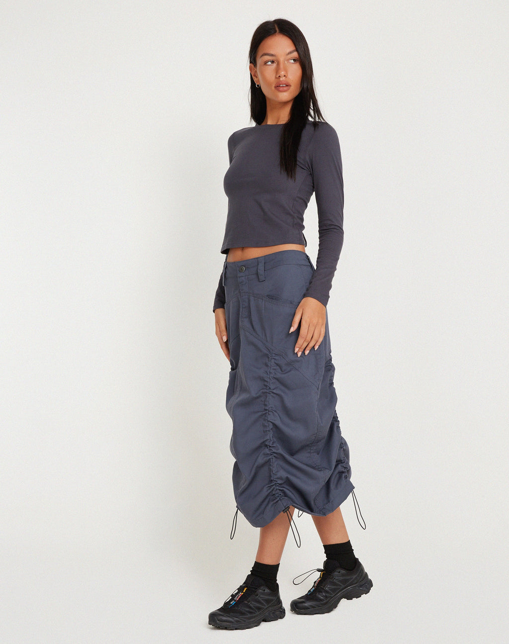 Eisig Cargo Midi Skirt in Charcoal Navy