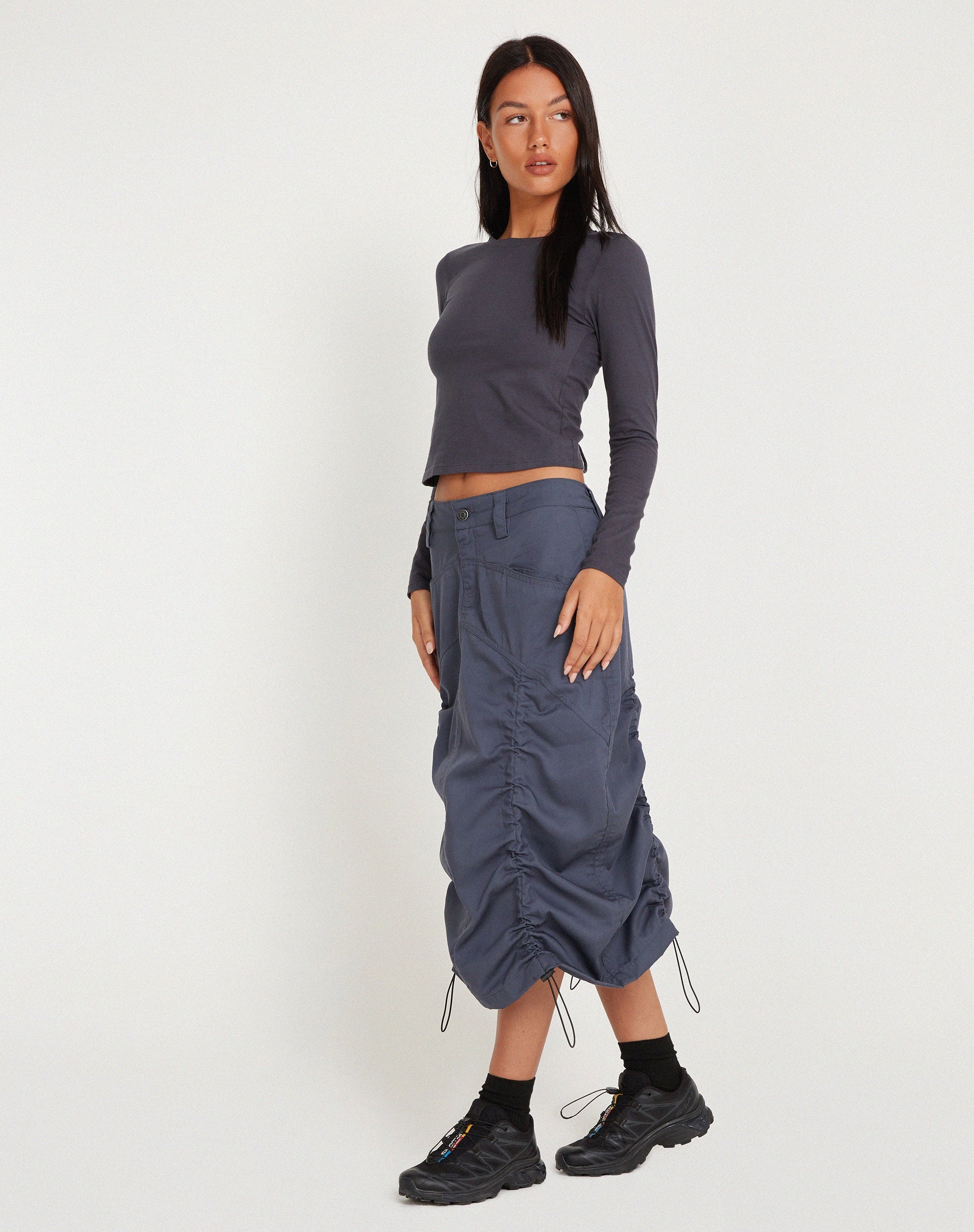 Eisig Cargo Midi Skirt in Charcoal Navy