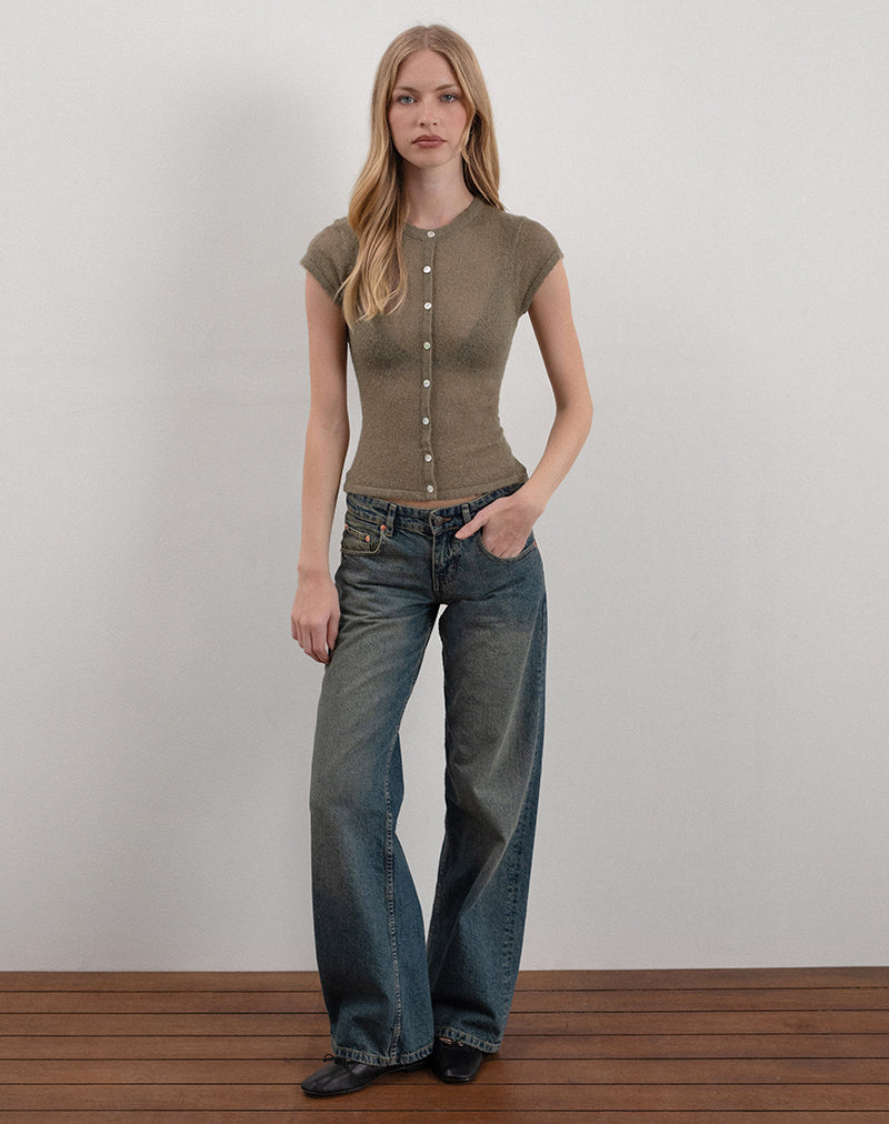 Elmira Top in Sheer Knit Khaki