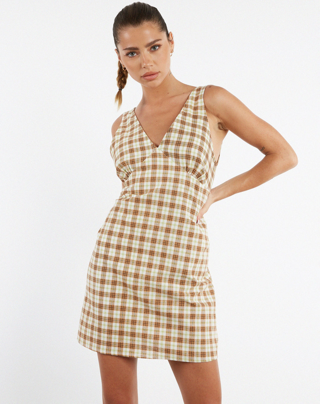 Eluned Day Dress in Yellow and Brown Check