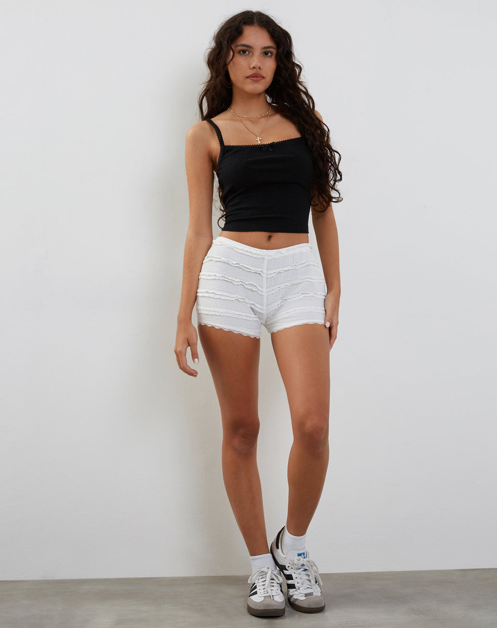 Ena Frilly Bloomer Micro Shorts in Ivory