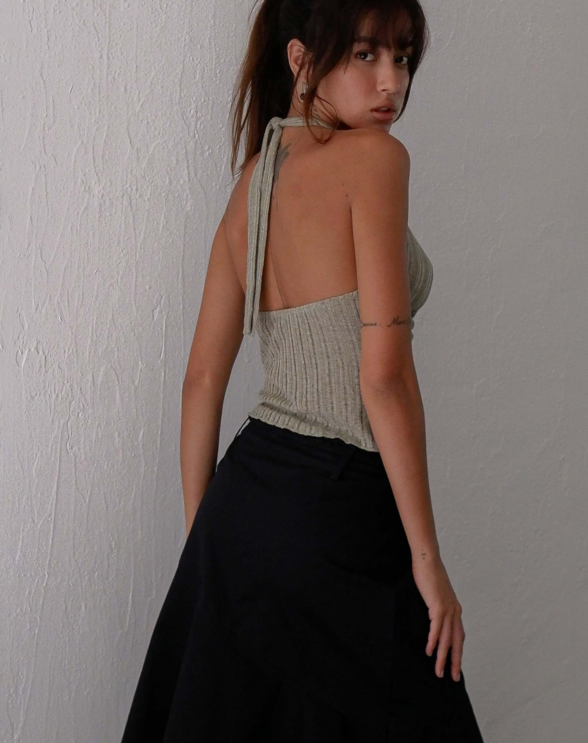 Enzley Knit Halterneck Top in Sage