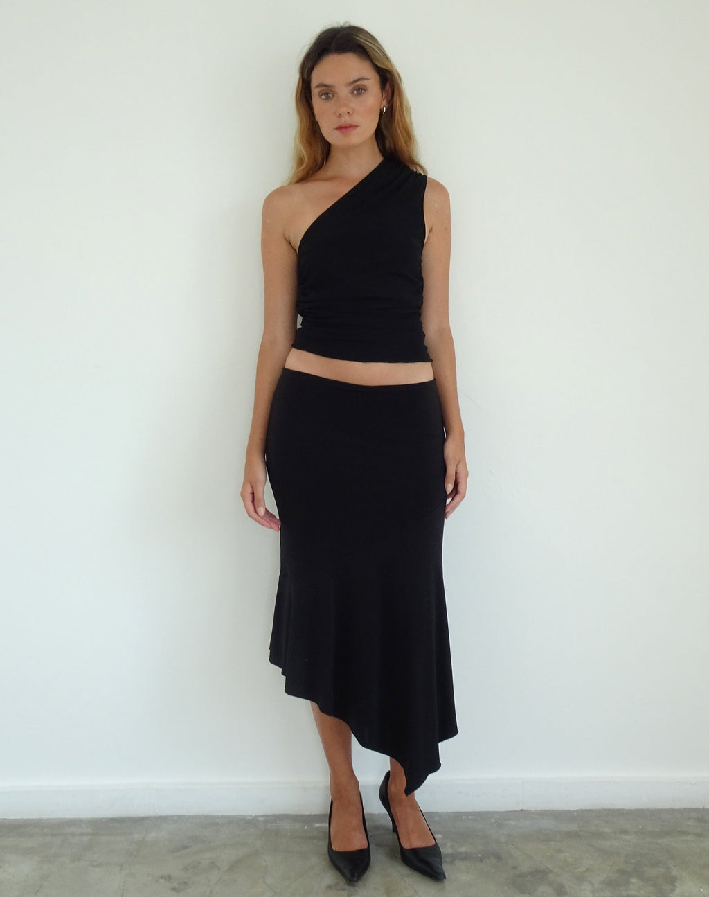 Evelina One Shoulder Top in Black Mesh