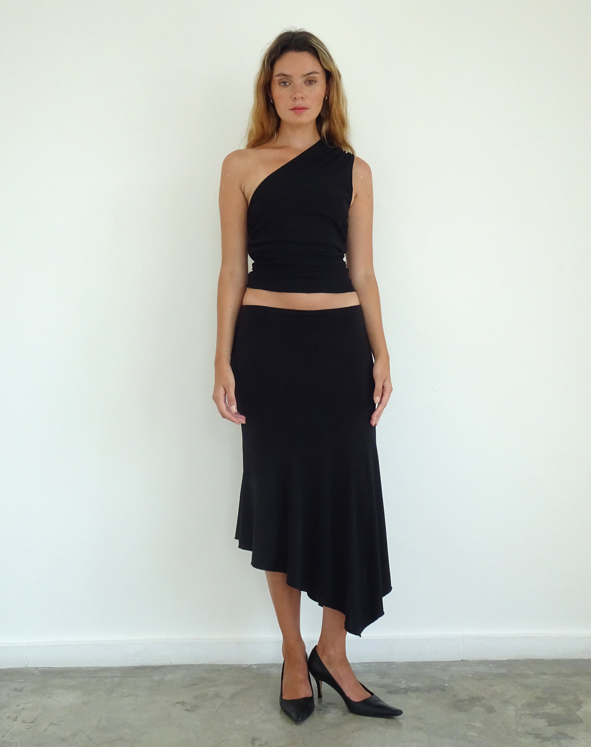 Evelina One Shoulder Top in Black Mesh