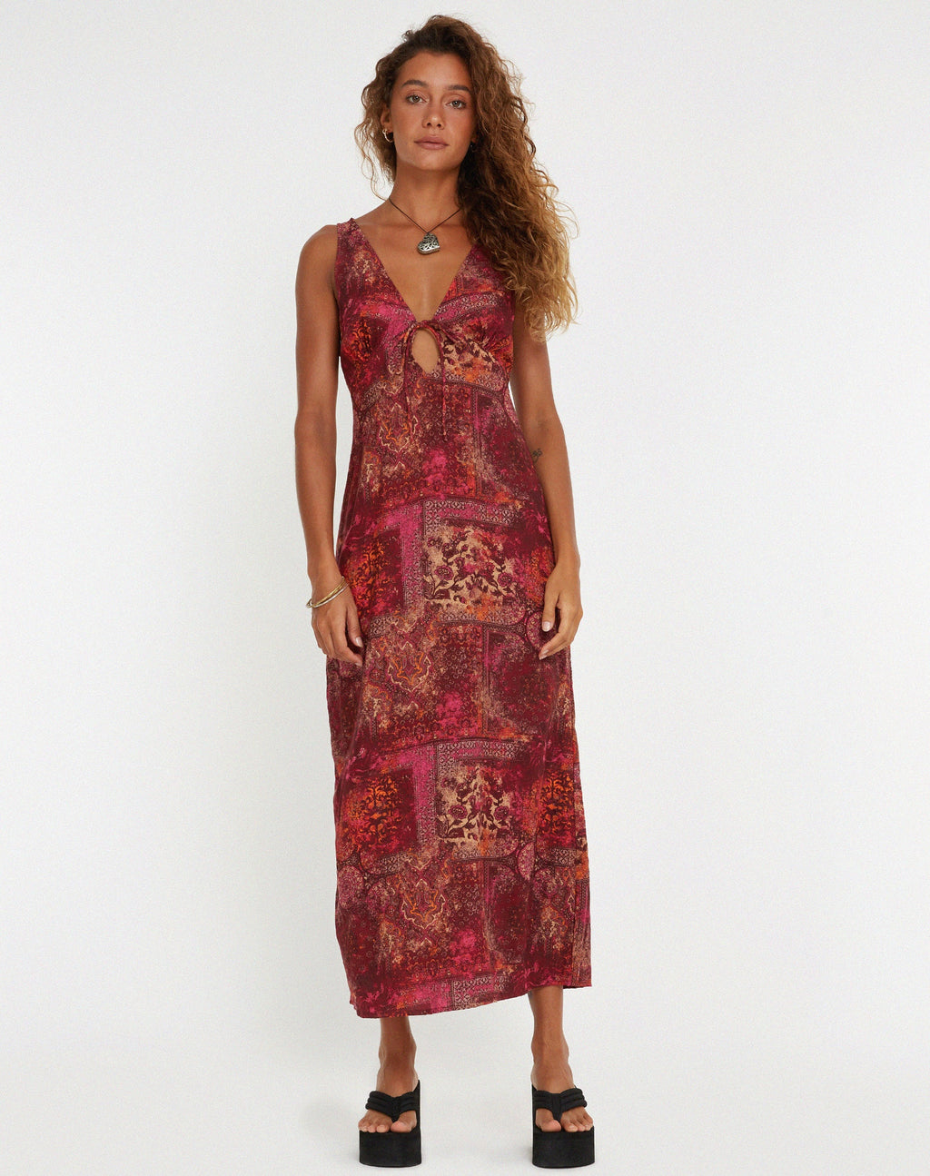 Fiaso Midi Dress in Abstract Paisley Red