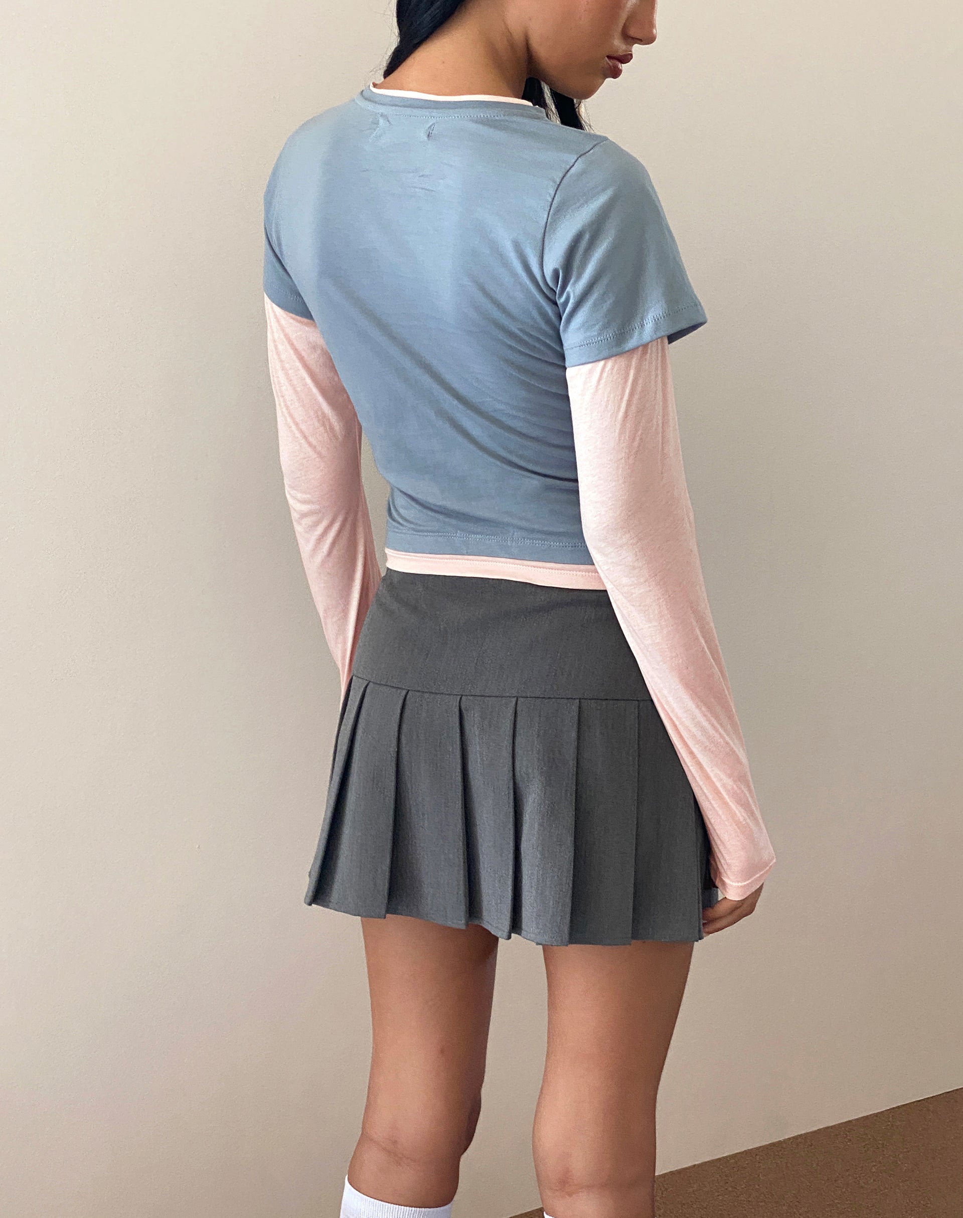 Galen Two Toned Long Sleeve Top in Light Grey Blush with 'M' Embroidery