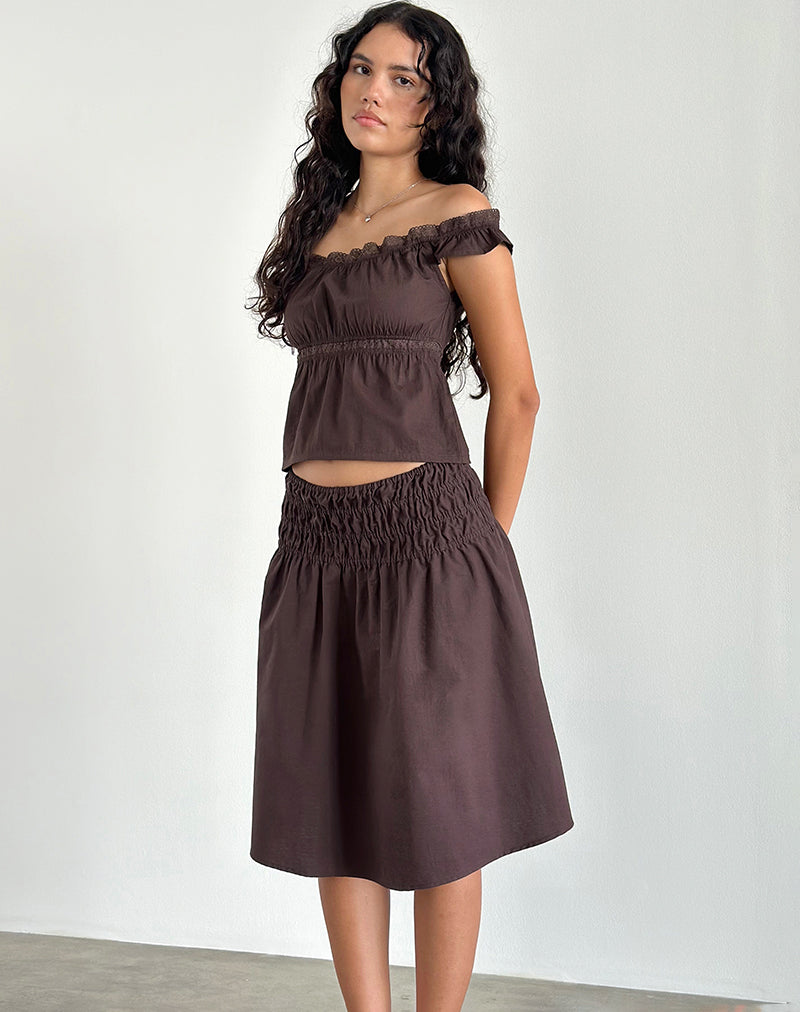 Gapita Bardot Top in Poplin Deep Mahogany