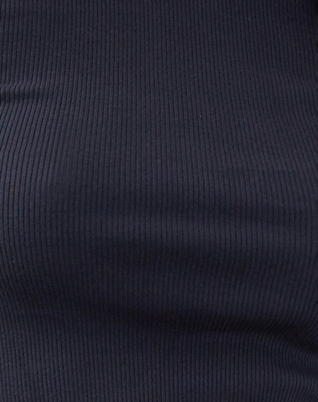 Gelbon Open Back Long Sleeve Top in Ribbed Ocean Storm