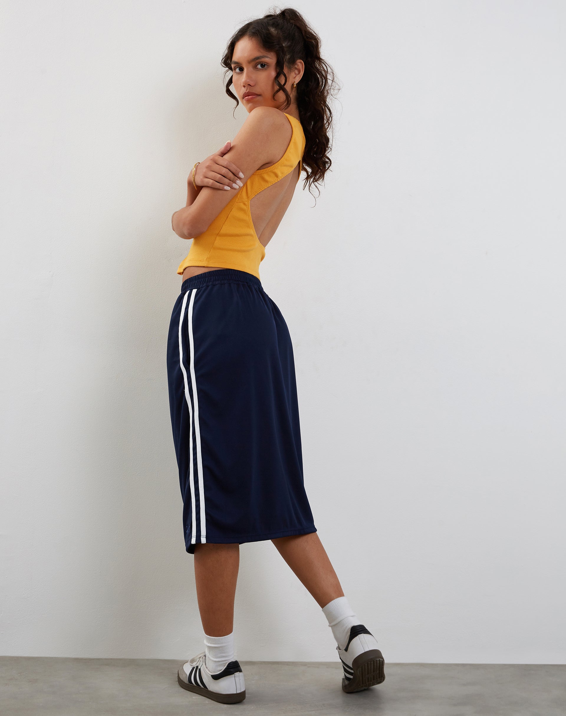 Gelsho Open Back Tank Top in Faded Orange Rib