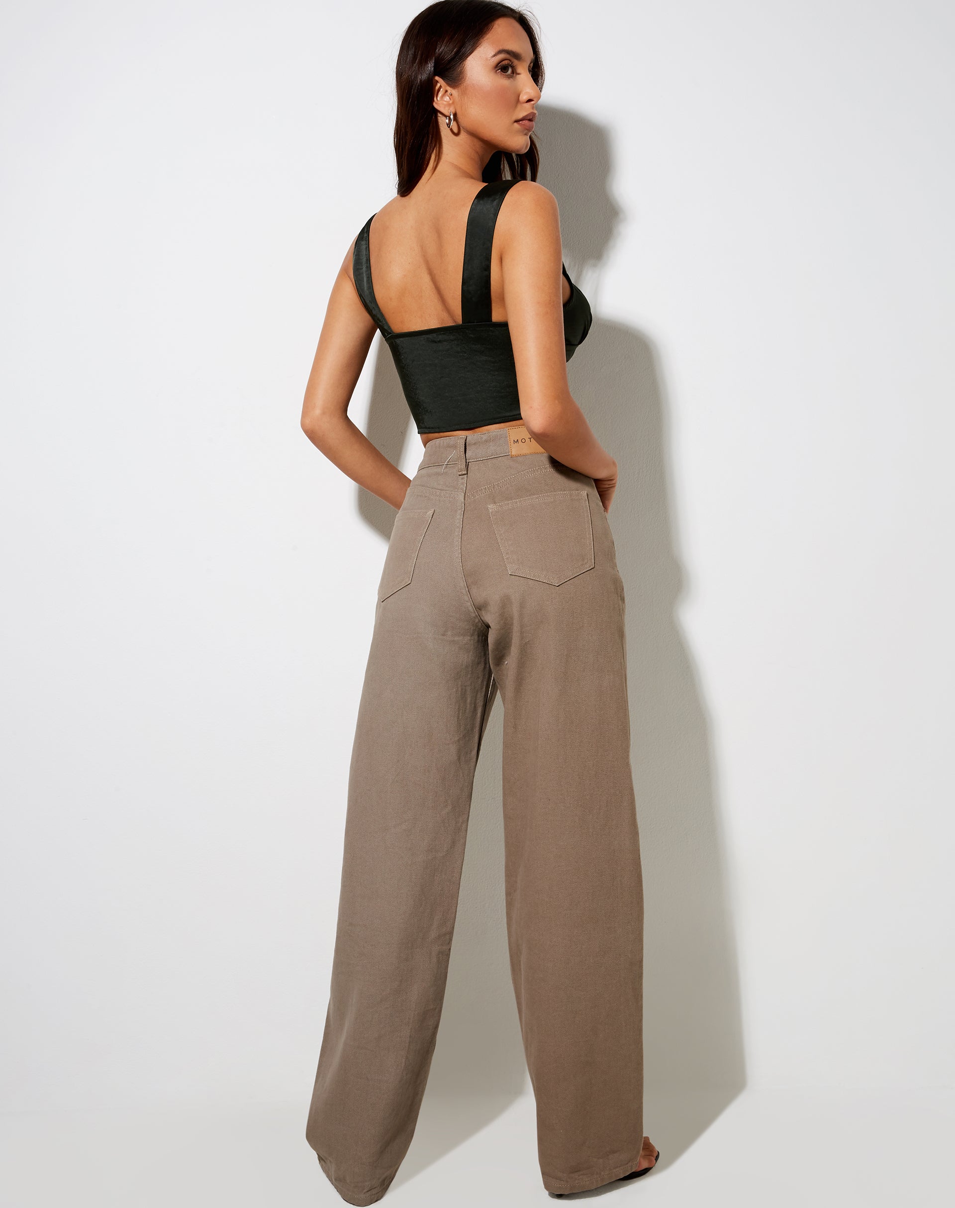 Gladis Crop Top in Satin Dark Khaki