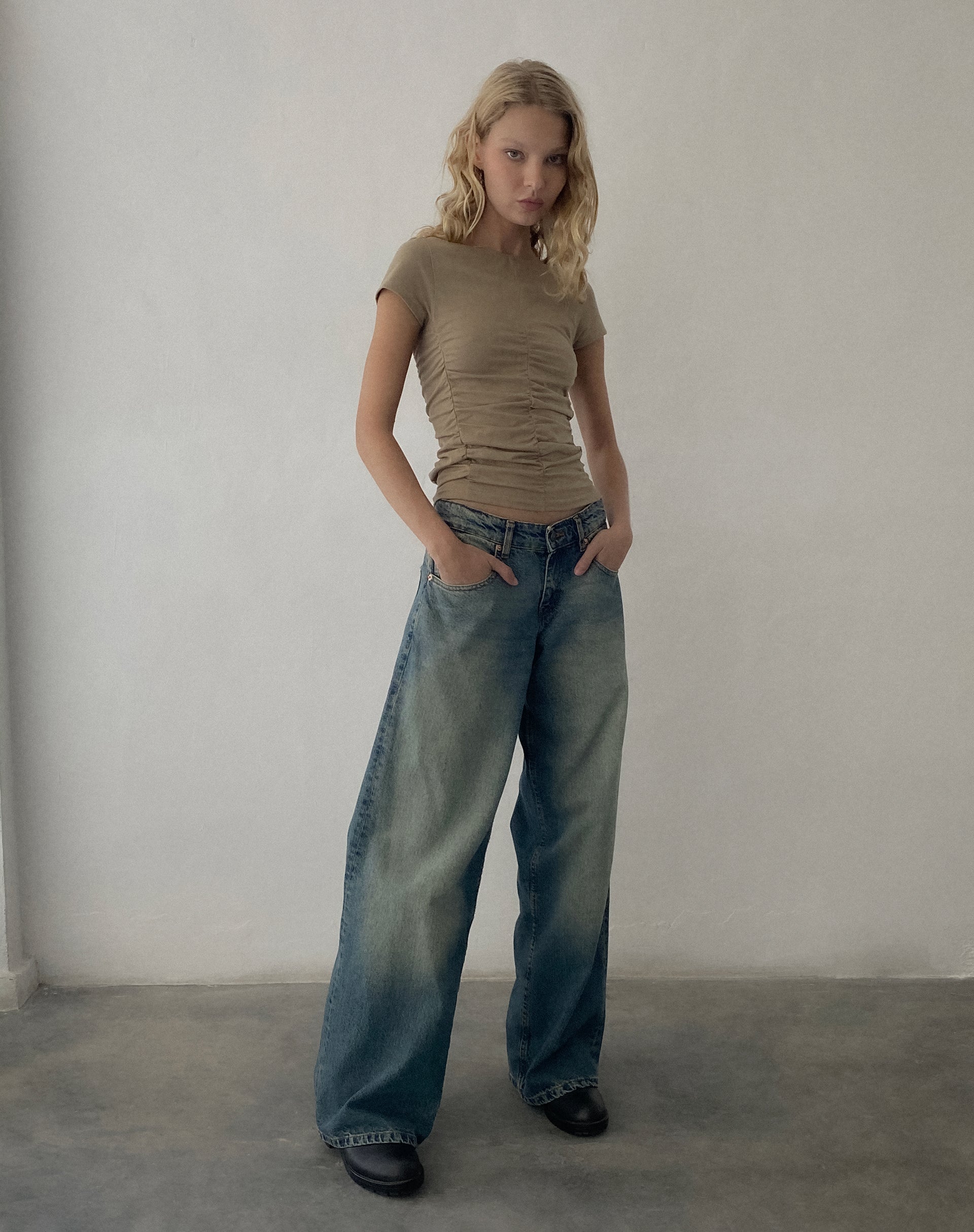 Gryae Ruched Front Top in Biscotti