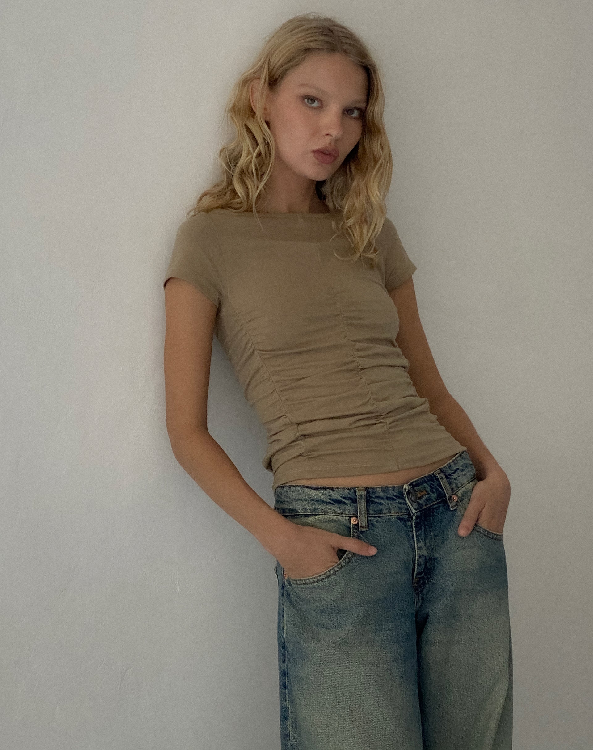 Gryae Ruched Front Top in Biscotti