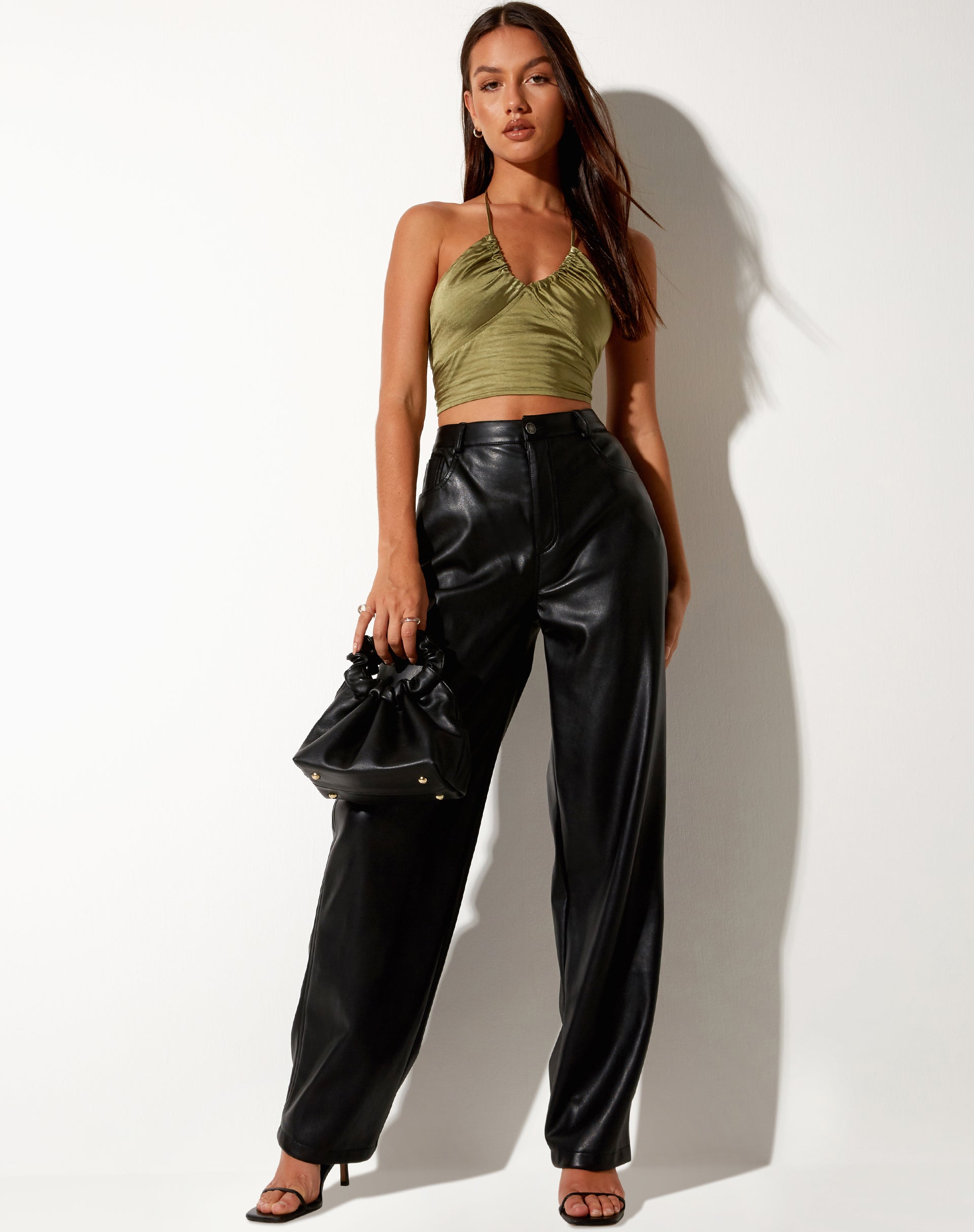 Haltri Crop Top in Satin Olive