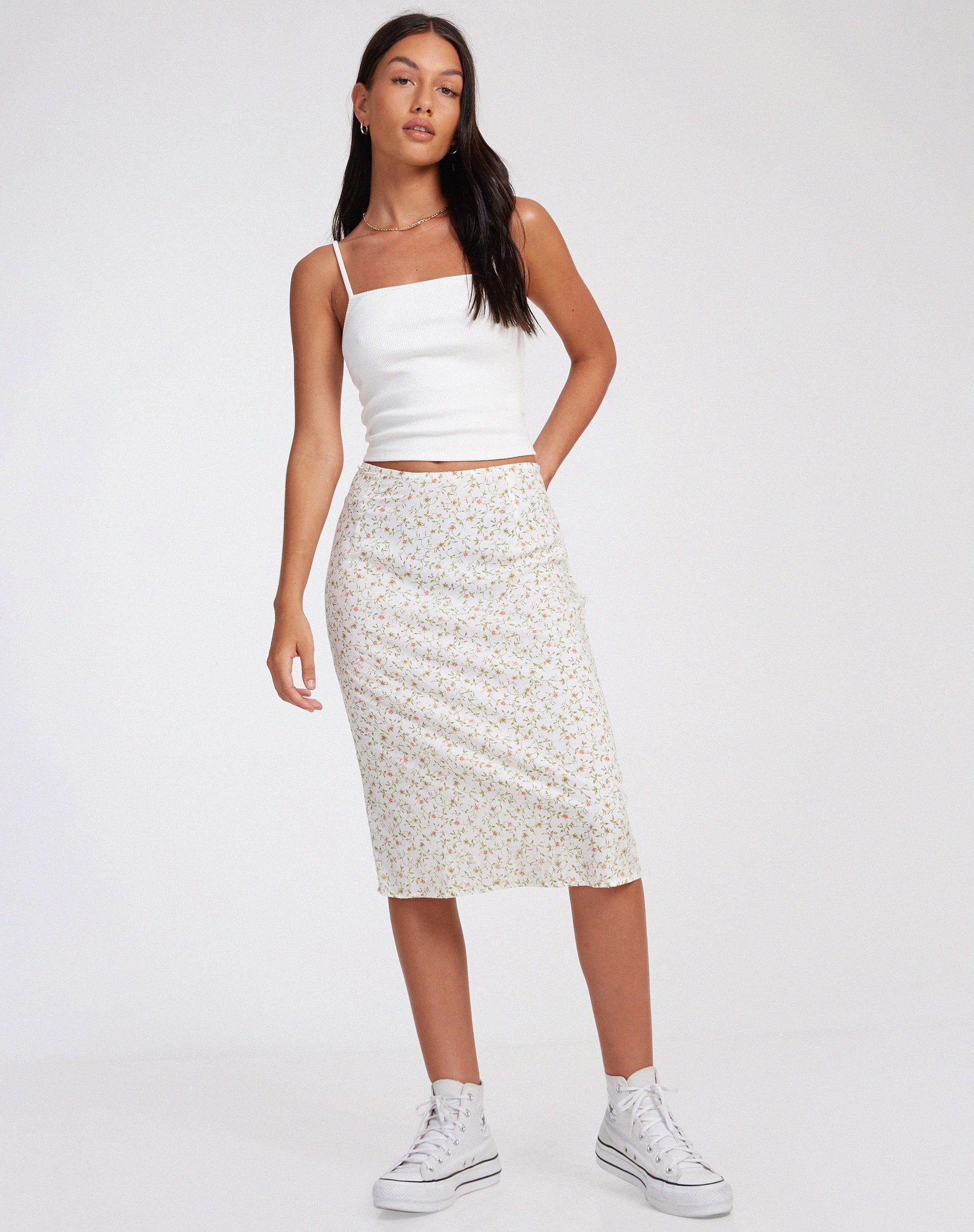 Harriet Midi Skirt in Pretty Petal Ivory