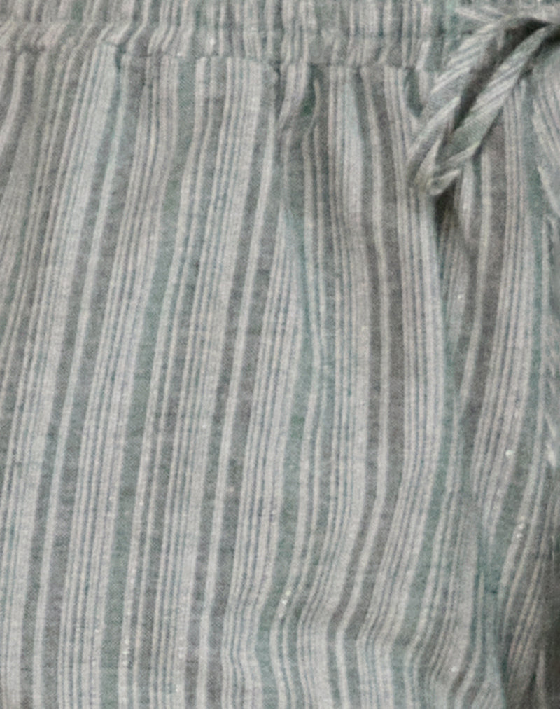 Wasic Wide Leg Linen Trouser in Green and White Stripe