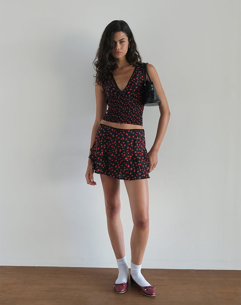 Camigi Mini Skirt in Strawberry Polka Black
