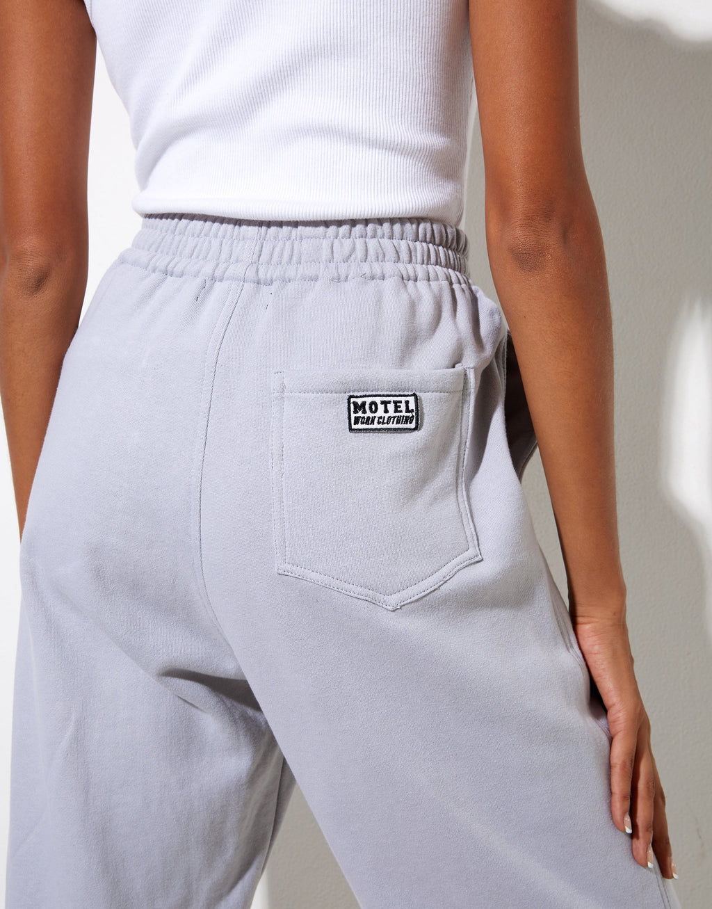 Bamal Jogger in Lunar Rock with Motel Work Clothing Label Embro