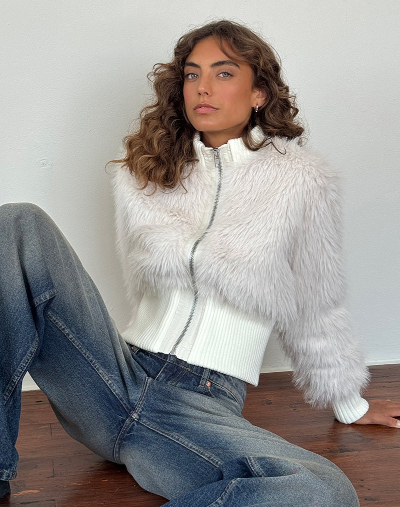 Homari Shaggy Faux Fur Jacket in Cream