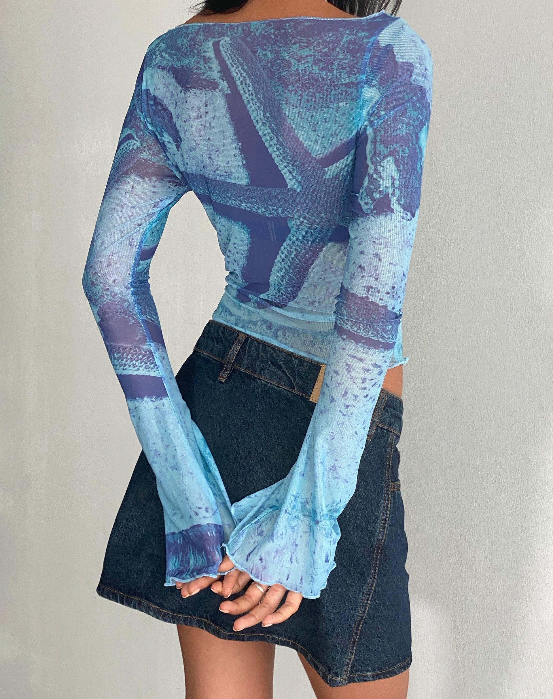 Anchi Mesh Long Sleeve Top in Blue Starfish Photoprint
